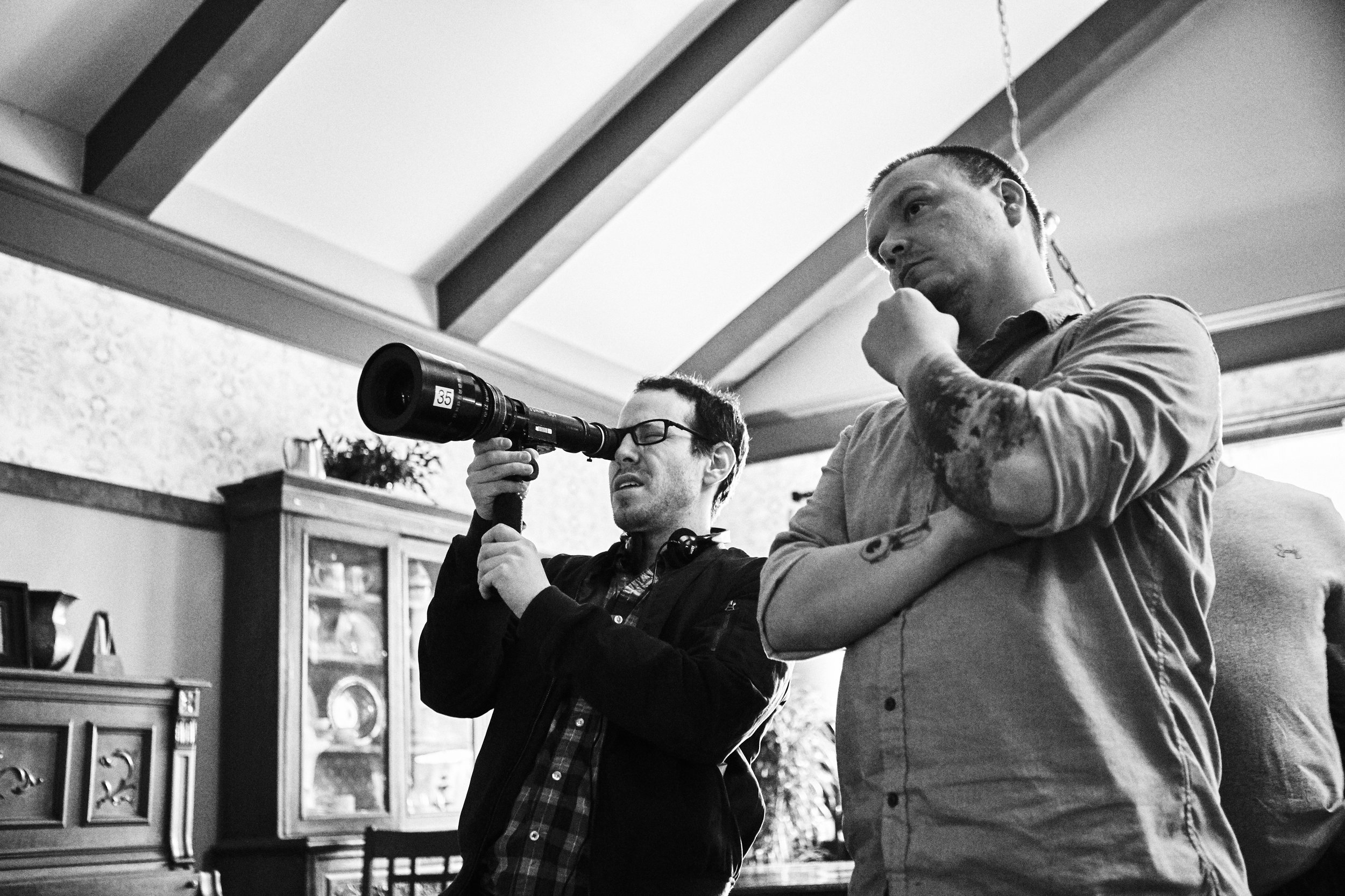 Ari Aster and cinematographer Pawel Pogorzelski on the set of Hereditary