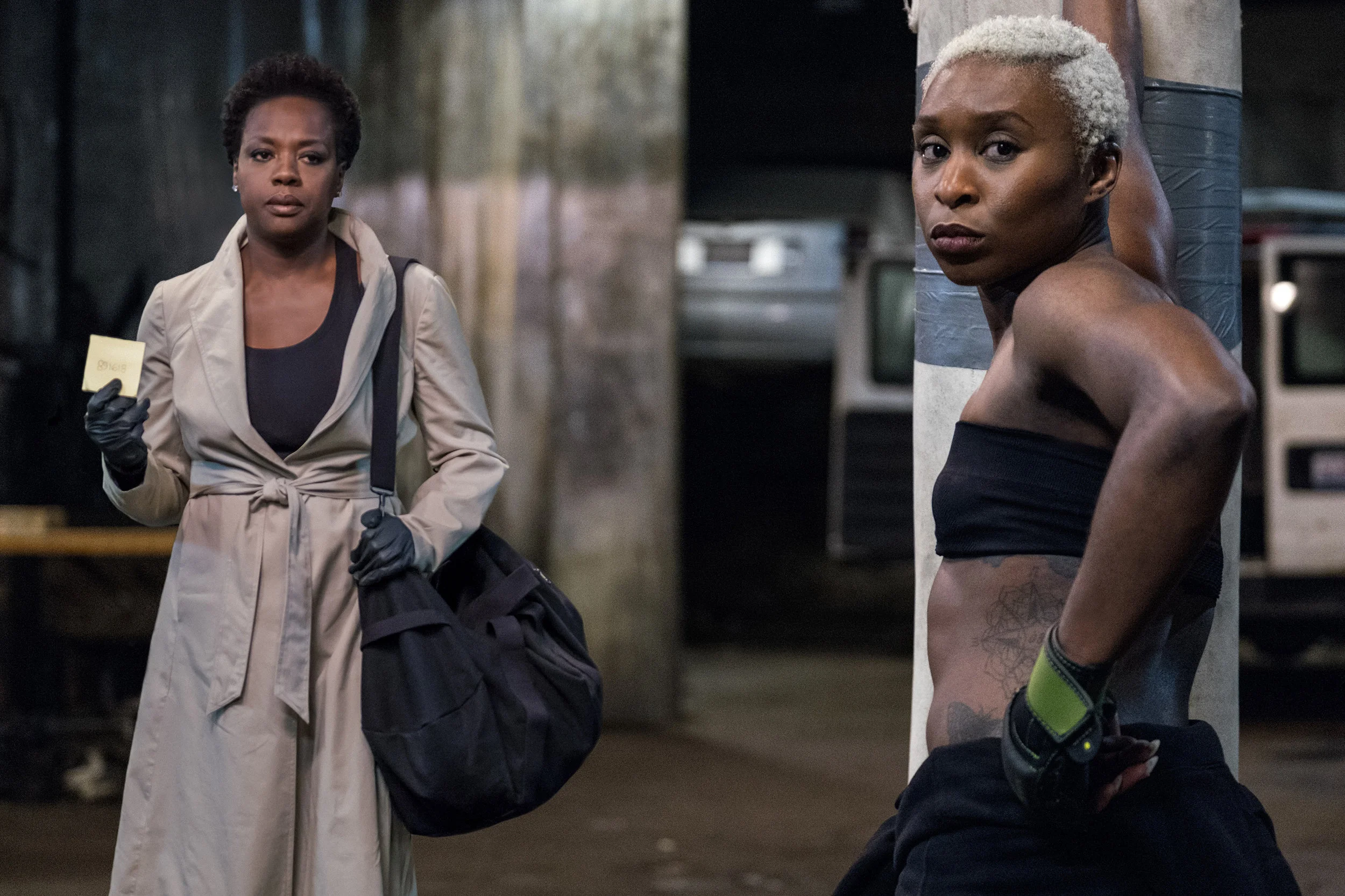 Viola Davis rounds up a tough, heist-capable driver (Cynthia Erivo) in Widow.