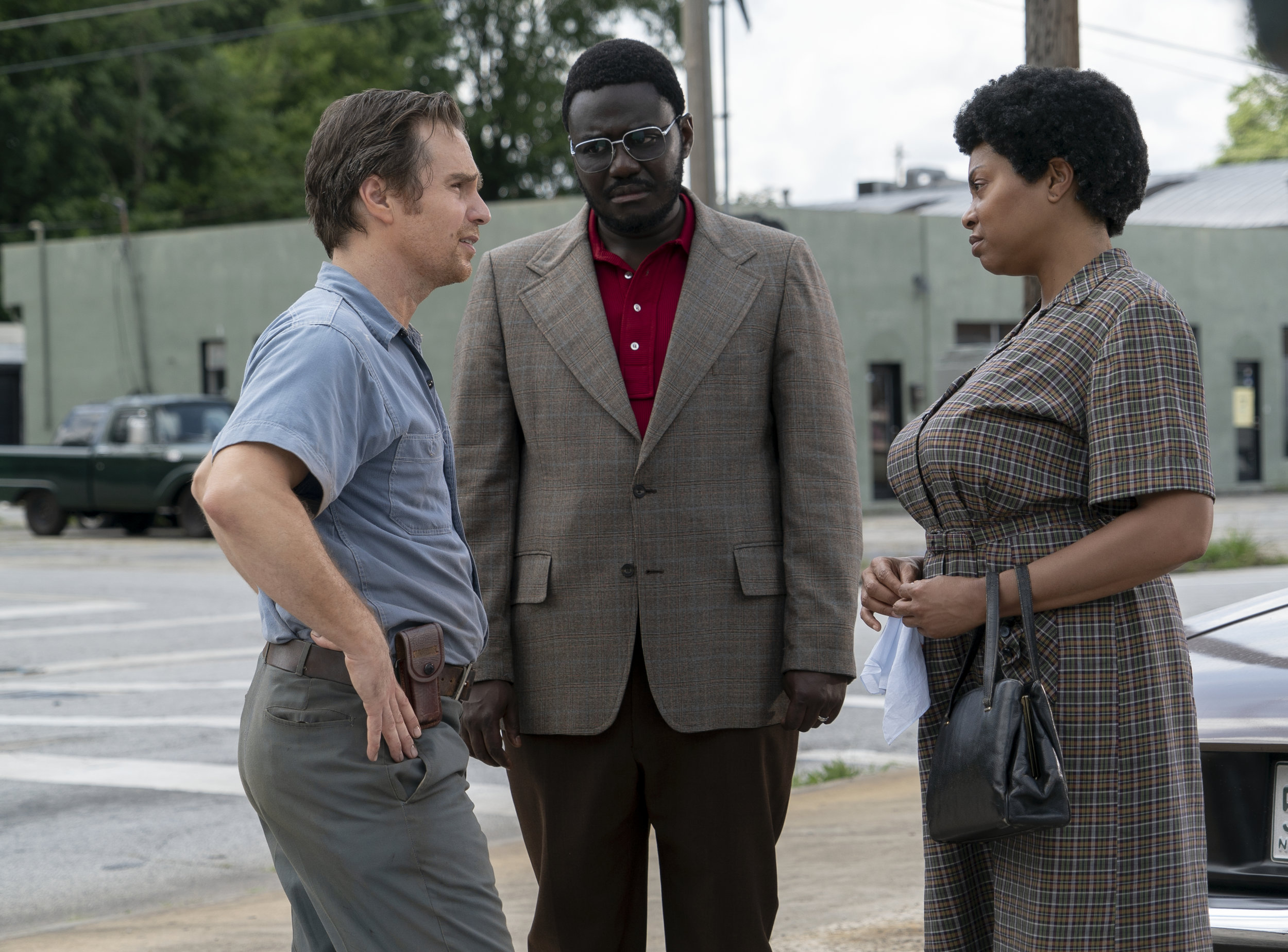 Babou Ceesay attempts a little New Age negotiation with Klan boss Rockwell and Civil Rights leader Henson
