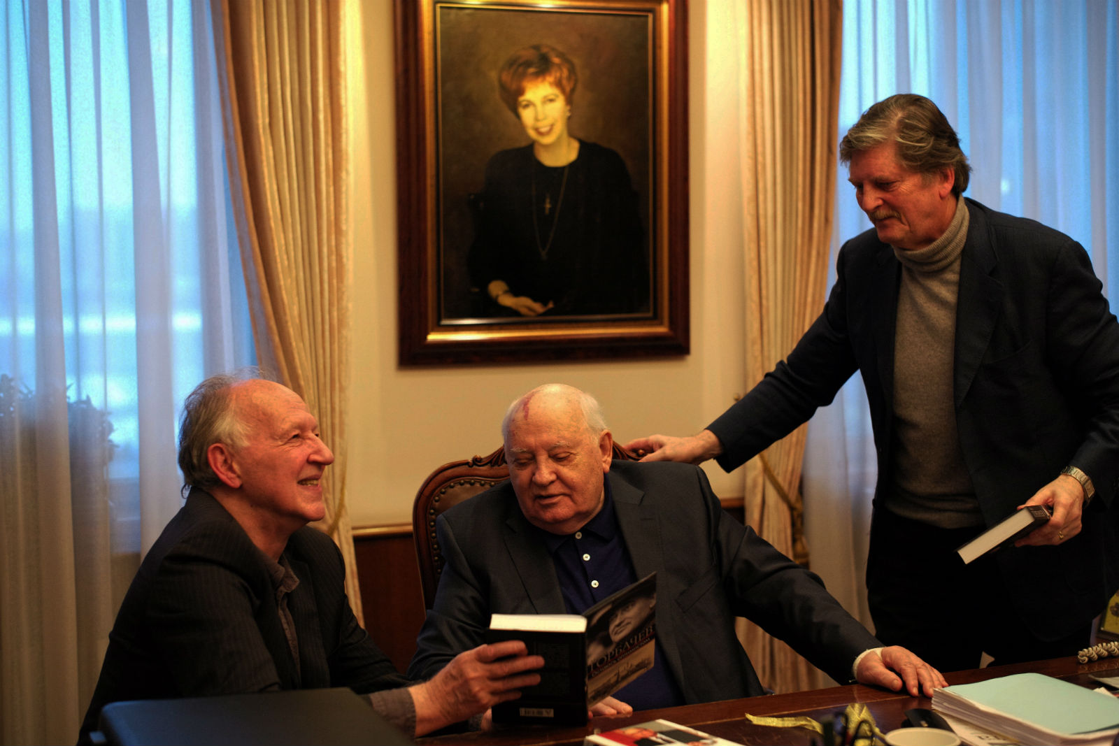 Herzog (left), Gorbachev and Singer.