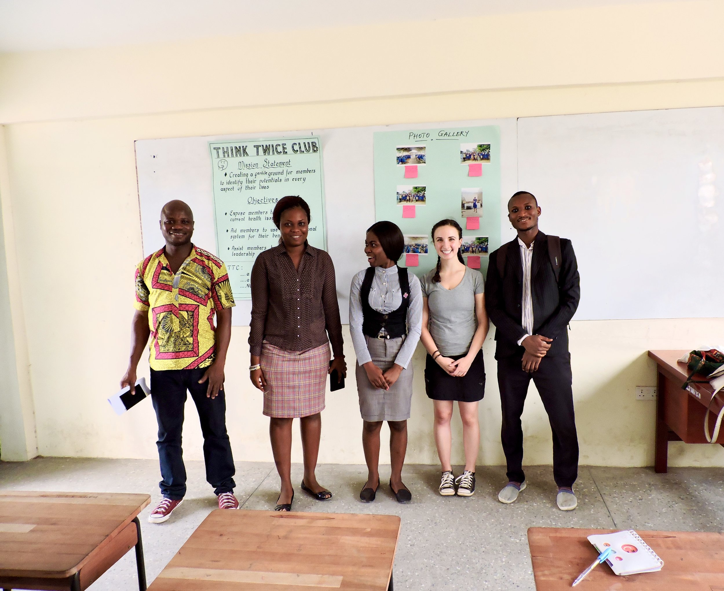 Our team here at the Sokode Senior High School! From left to right: Kofi, Evanam, Sandra, Natalie, and Majid