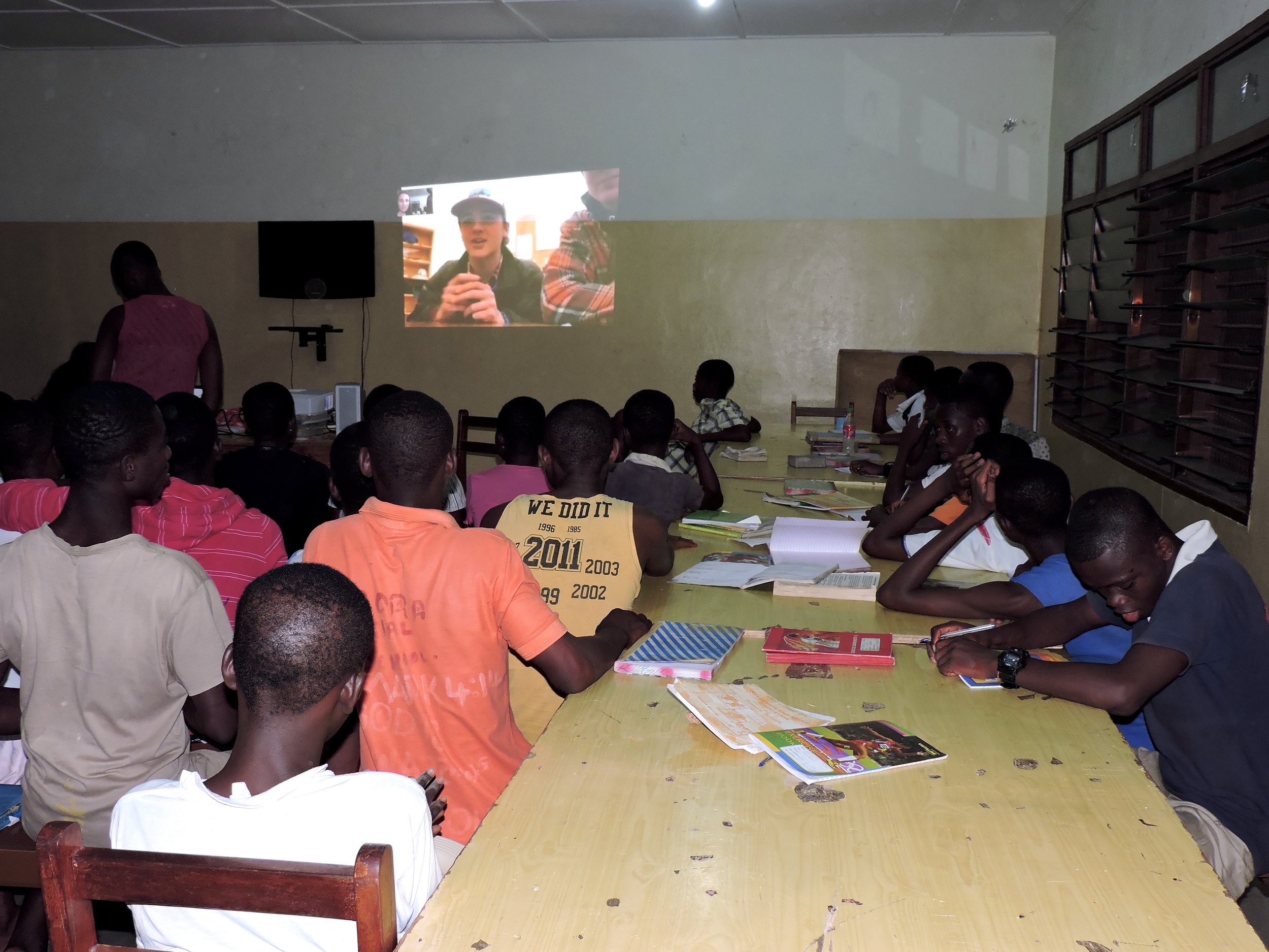 Charlie and the boys back at CVU Skyping with the students at MadamFo Ghana