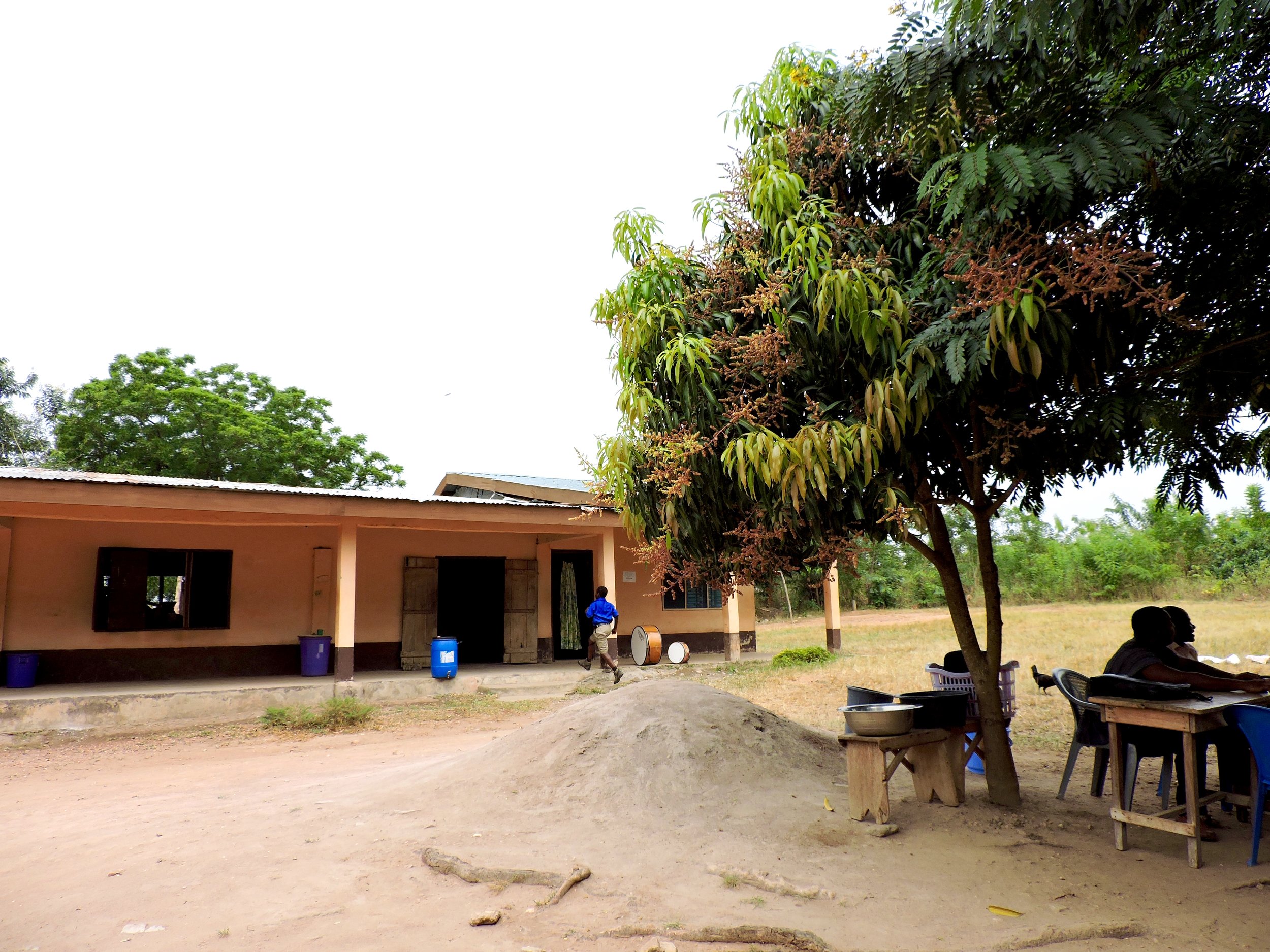 A view of Have and the lunch time huddle underneath the trees