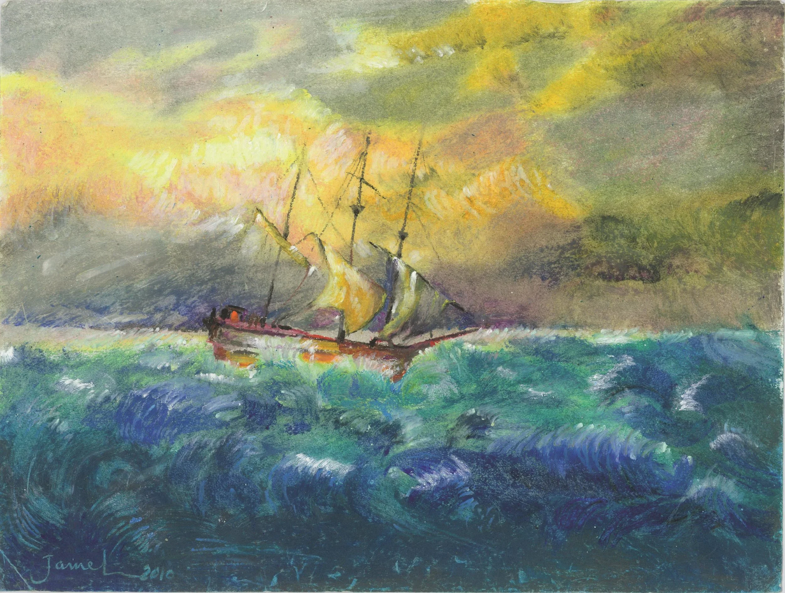 Djamel Ameziane, Ship Sailing in a Stormy Sea, 2010.