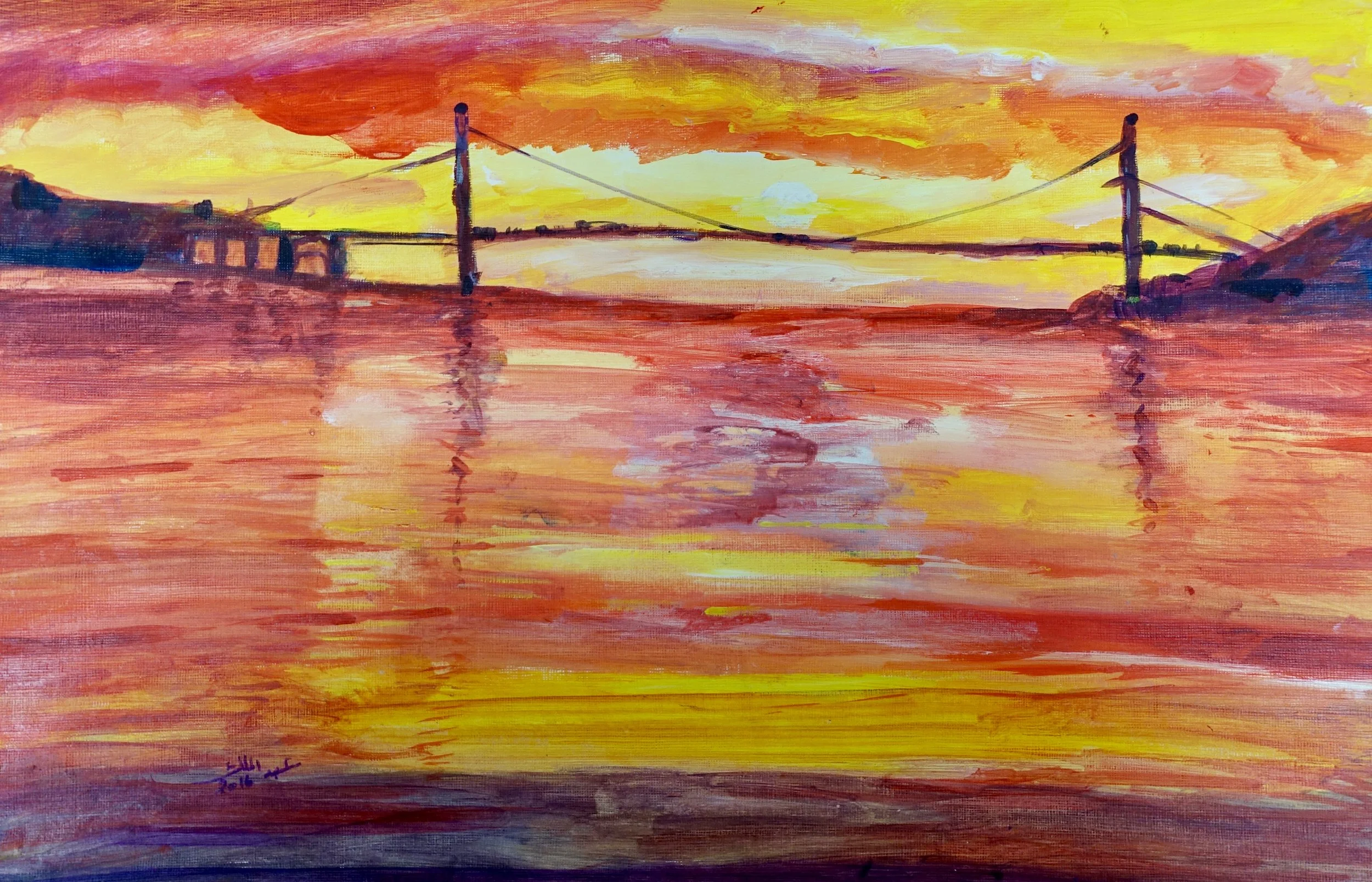 Abdualmalik Abud, Sunset with Bridge, 2016.