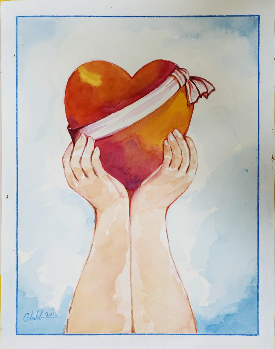 Untitled (Hands Holding Heart with Ribbon)