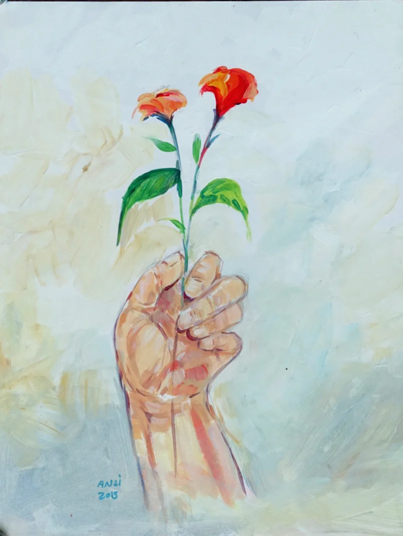 Untitled (Hand Holding Red Flowers)