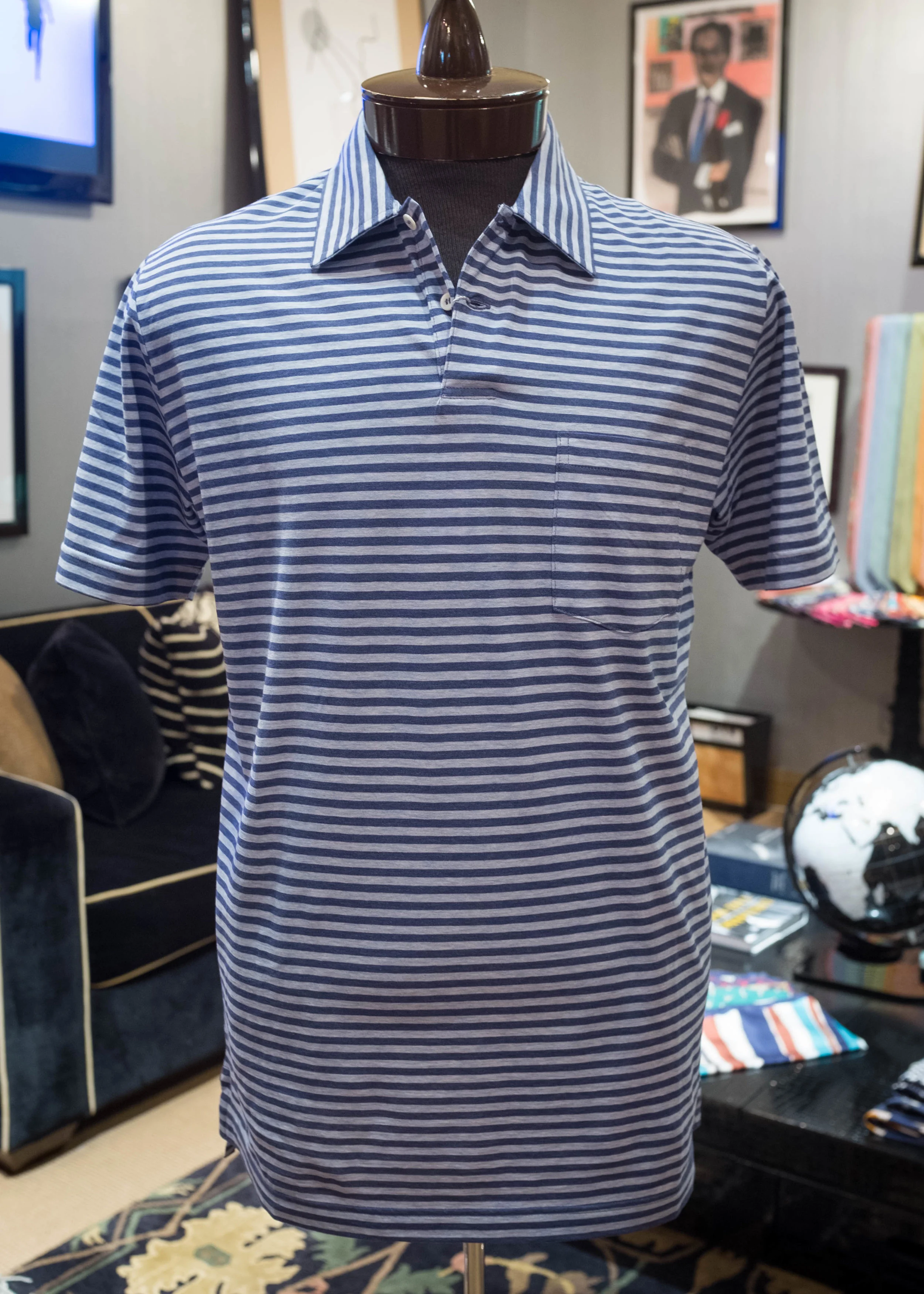 Indigo/grey horizontal striped cotton jersey