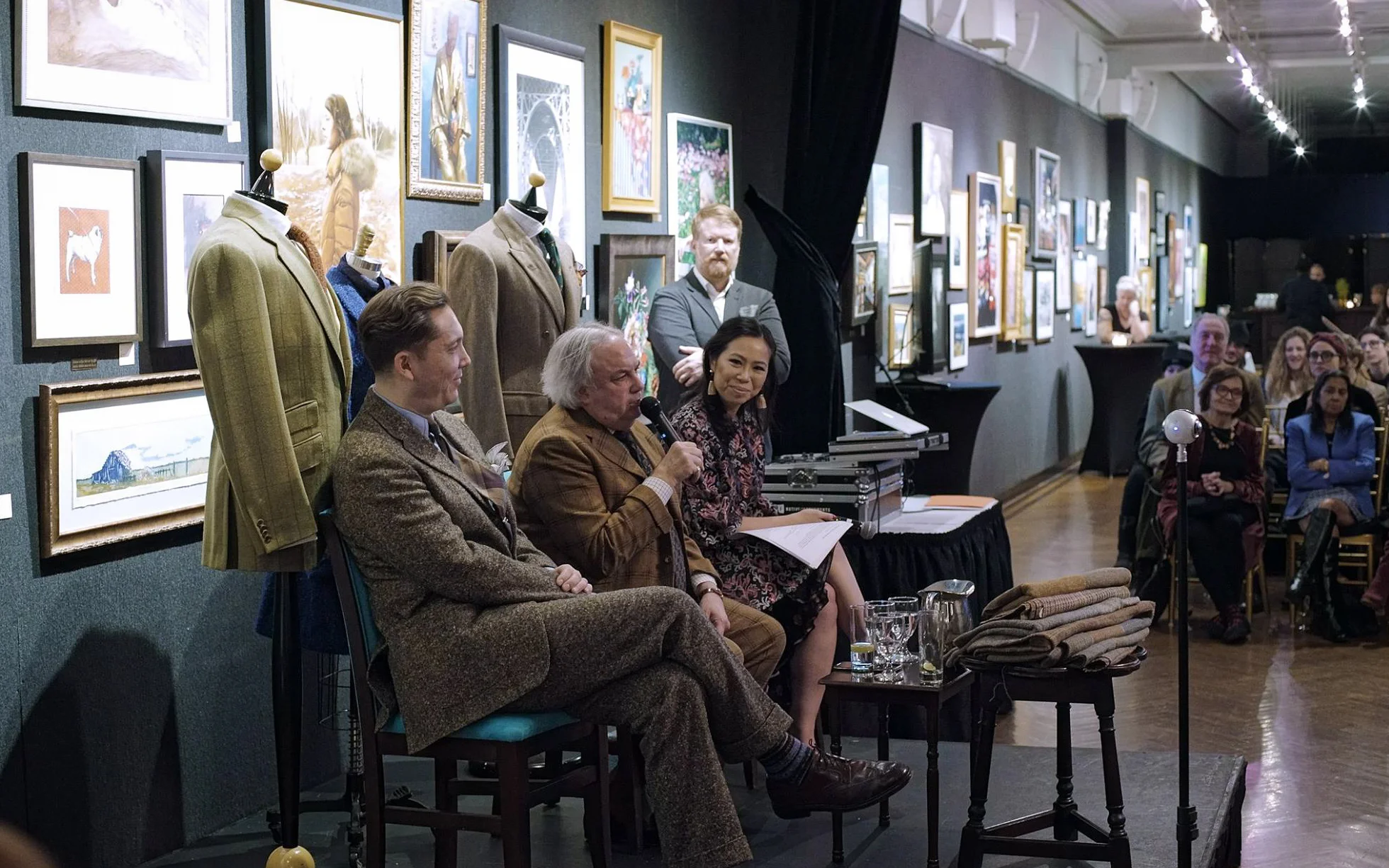 Andrew and Alan hold forth on all things warm and fuzzy with National Arts Club moderator Angela Lui. Tweed was well represented in the audience’s attire. (Photo by Michael Pushkarskiy)