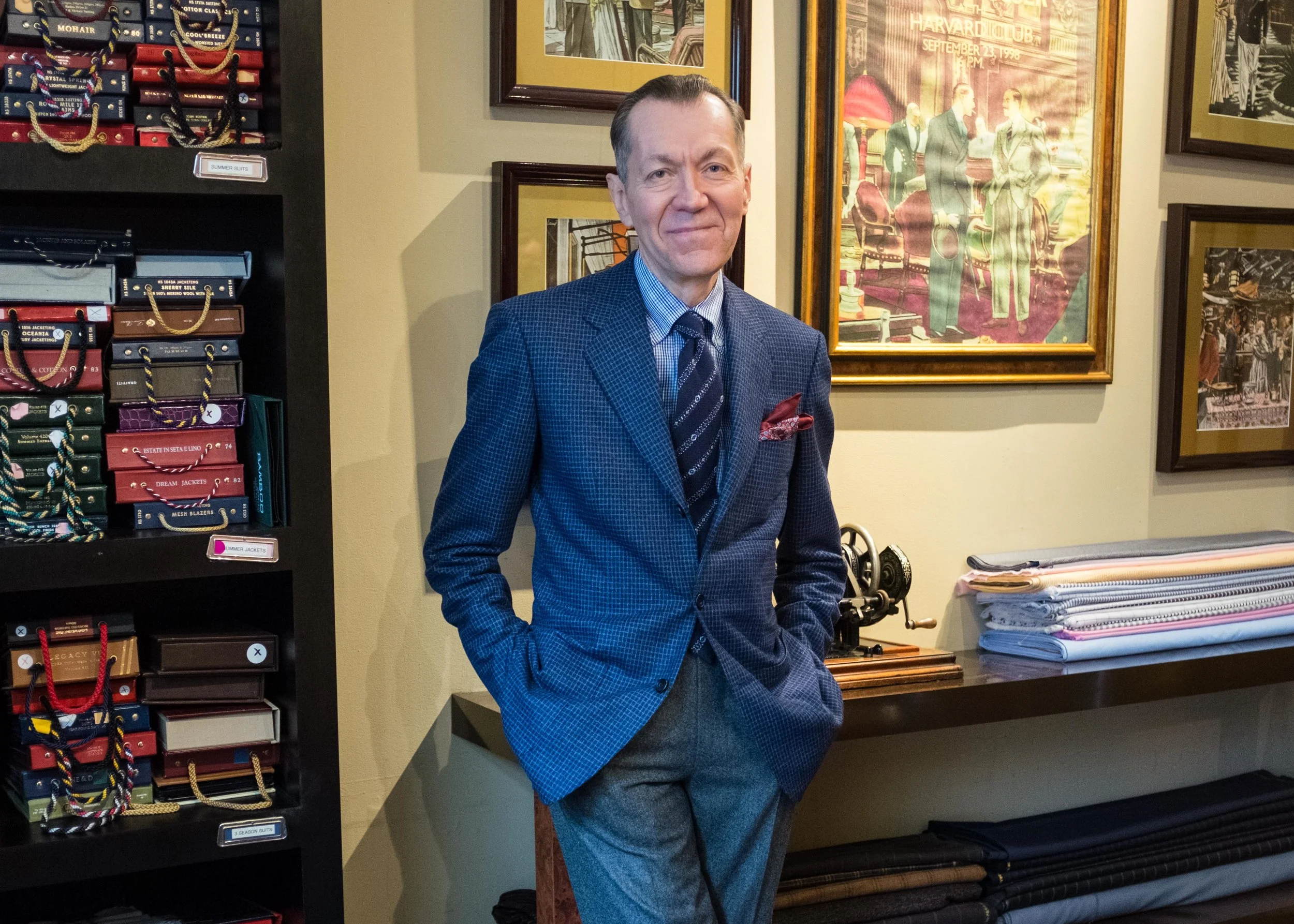 Mr. Bush demonstrates a mastery of pattern mixing that would make the Duke of Windsor proud: microcheck sport coat, plaid button down shirt, striped wool tie, and silk paisley pocket square. Neutral grey flannels below harmonize with everything.