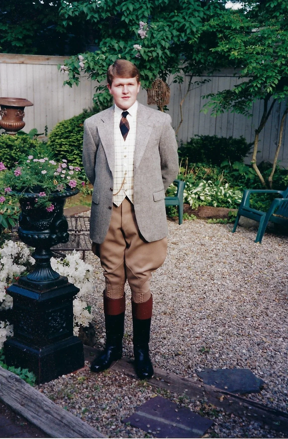 Crowley in high school, practicing his sartorial rudiments.