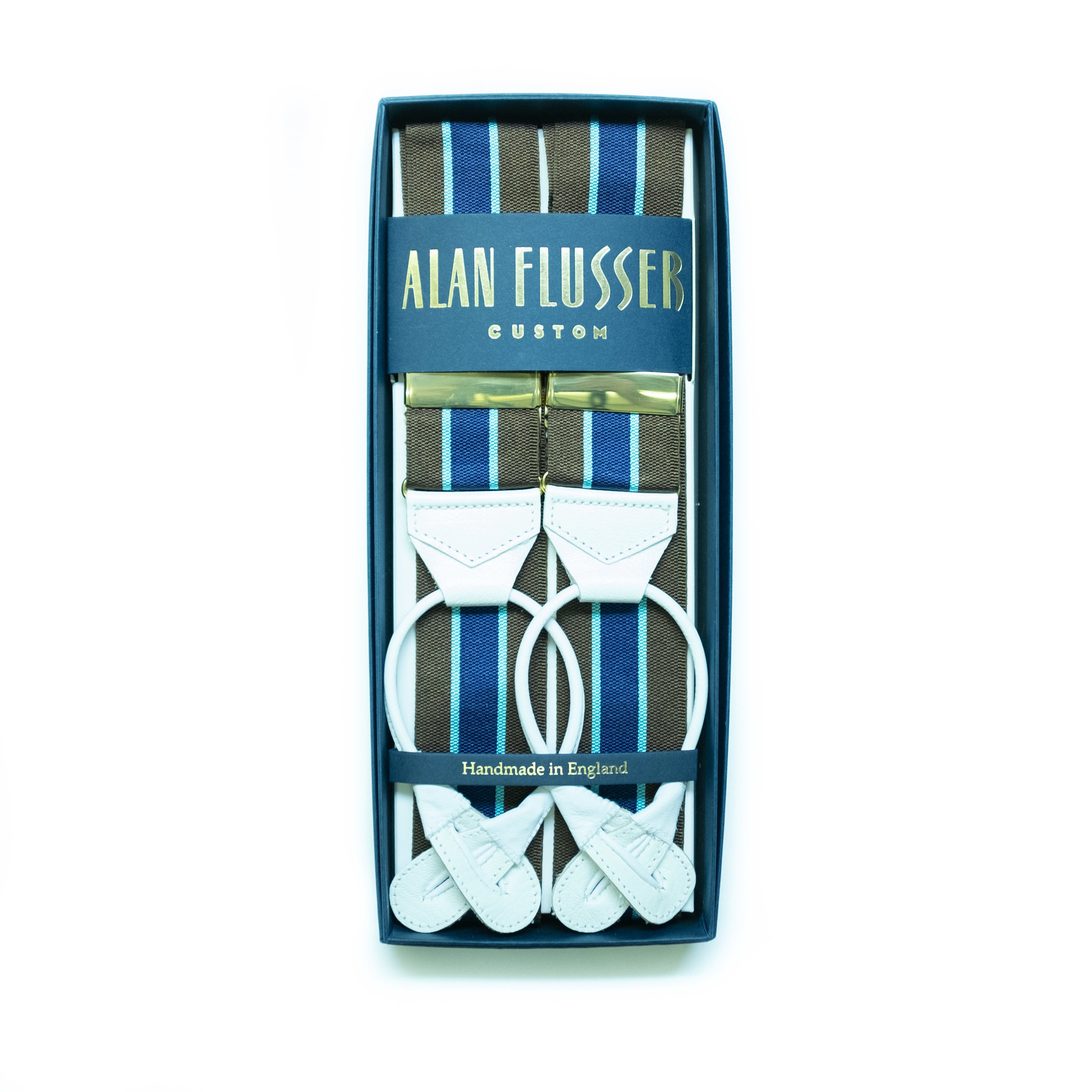Olive with Blue Stripe Ribbon Braces