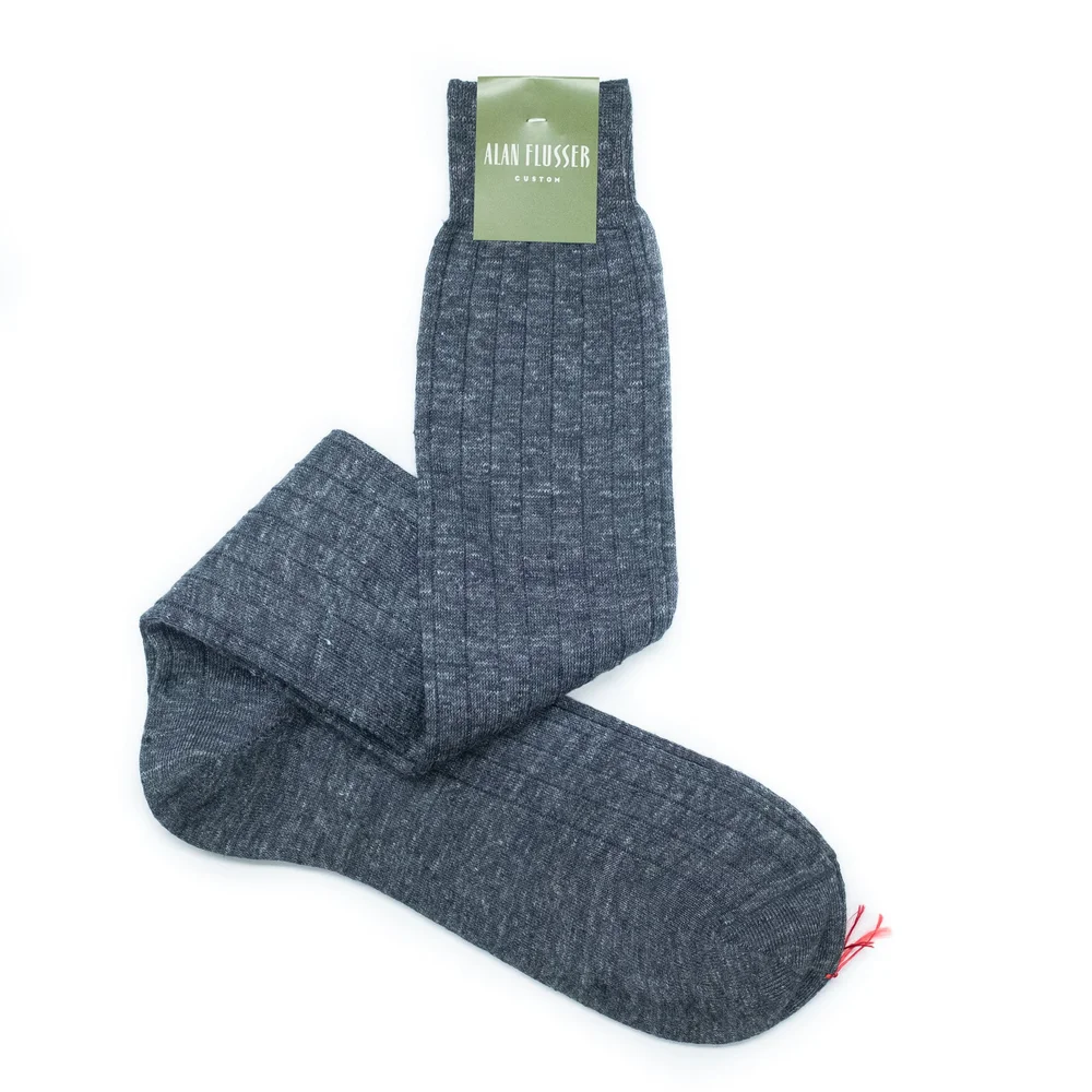 Charcoal Linen Over-The-Calf Socks Alan Flusser Custom Charcoal Linen Over-The-Calf Socks Alan Flusser Custom