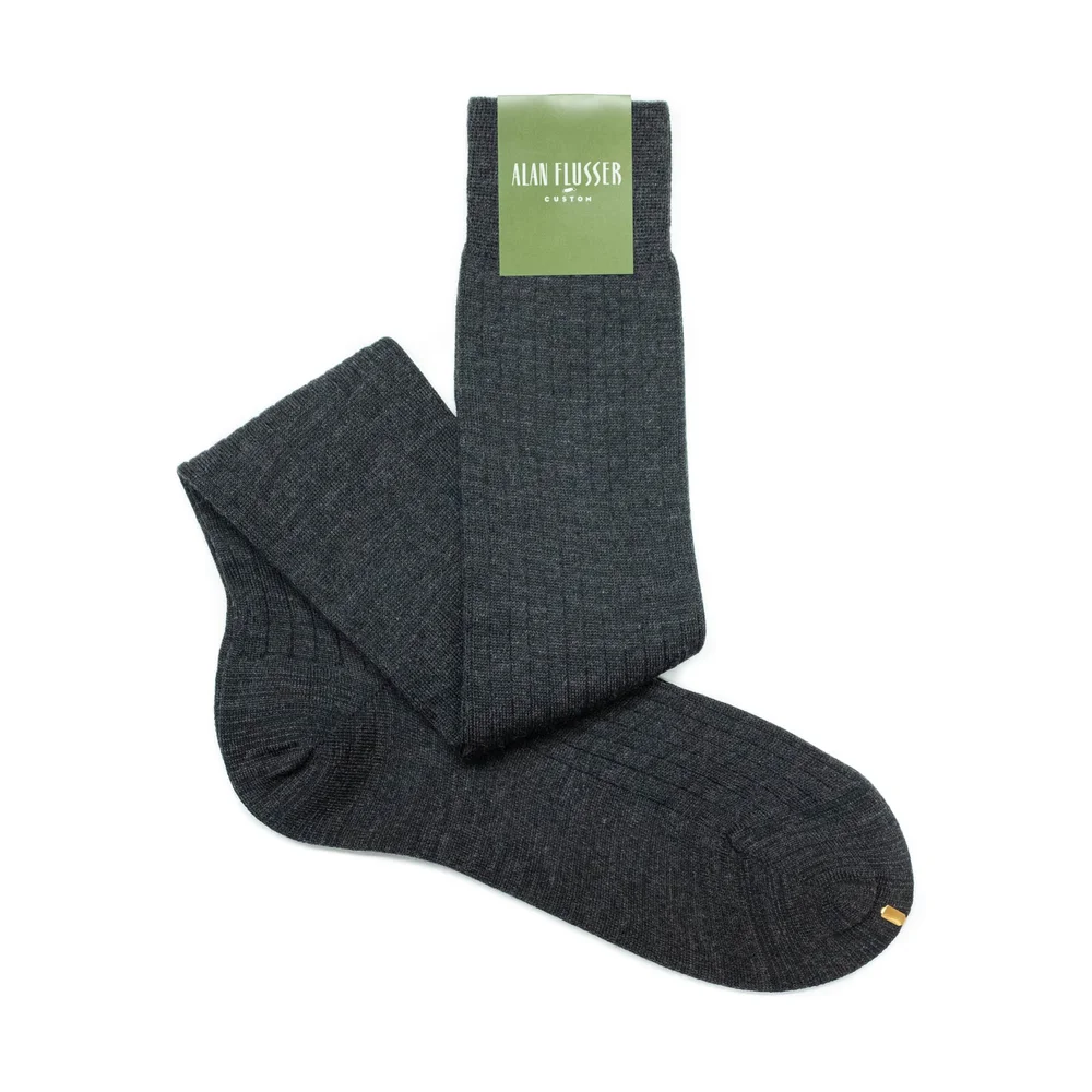Charcoal Wool Over-the-Calf Socks Alan Flusser Custom Charcoal Wool Over-the-Calf Socks Alan Flusser Custom