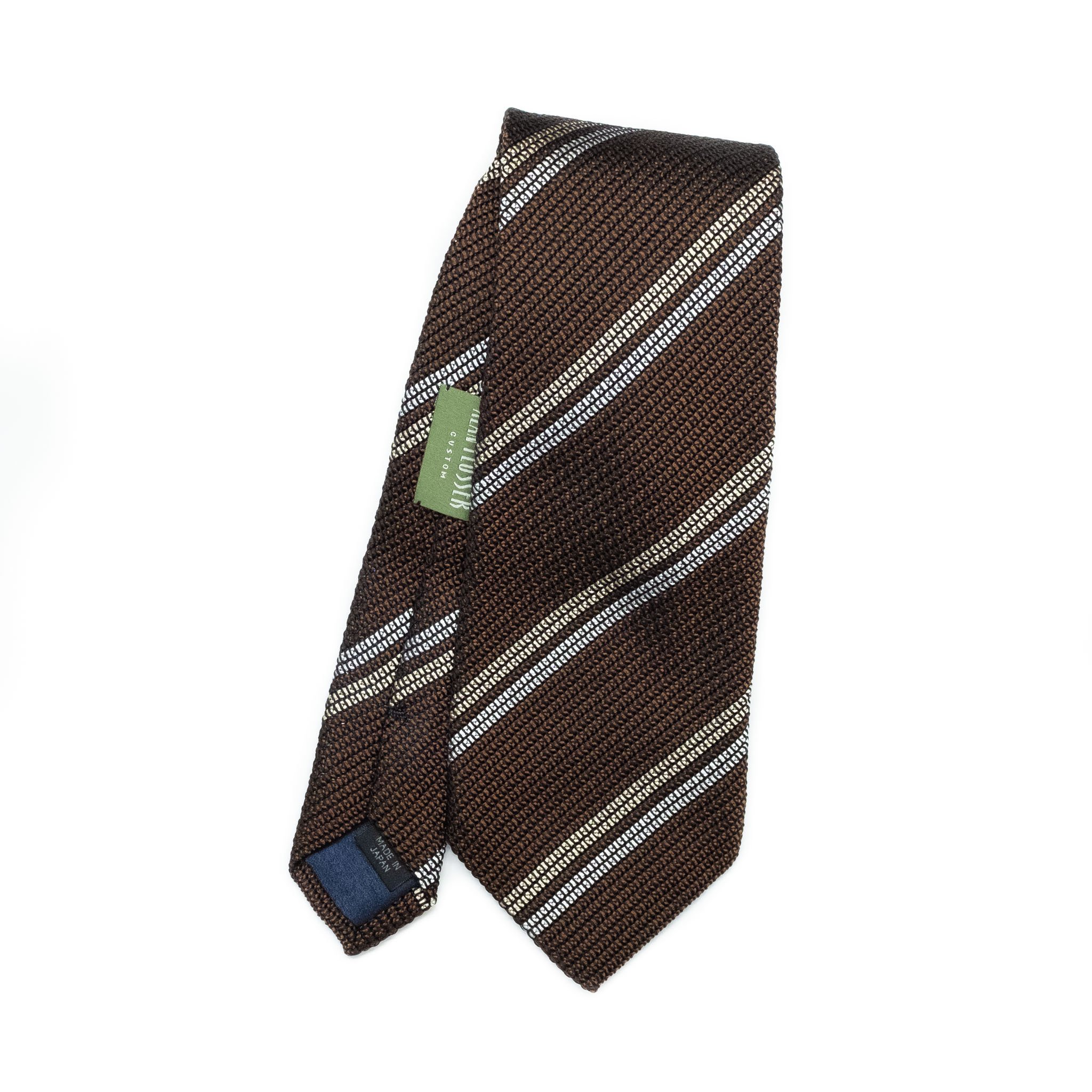 Brown regimental stripe silk tie — Alan Flusser Custom