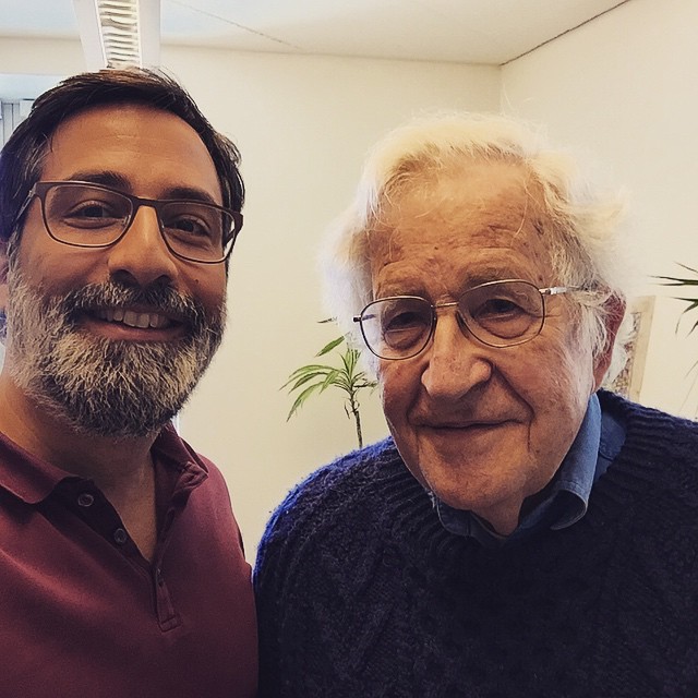 Alex after interviewing Noam Chomsky at MIT, spring 2015