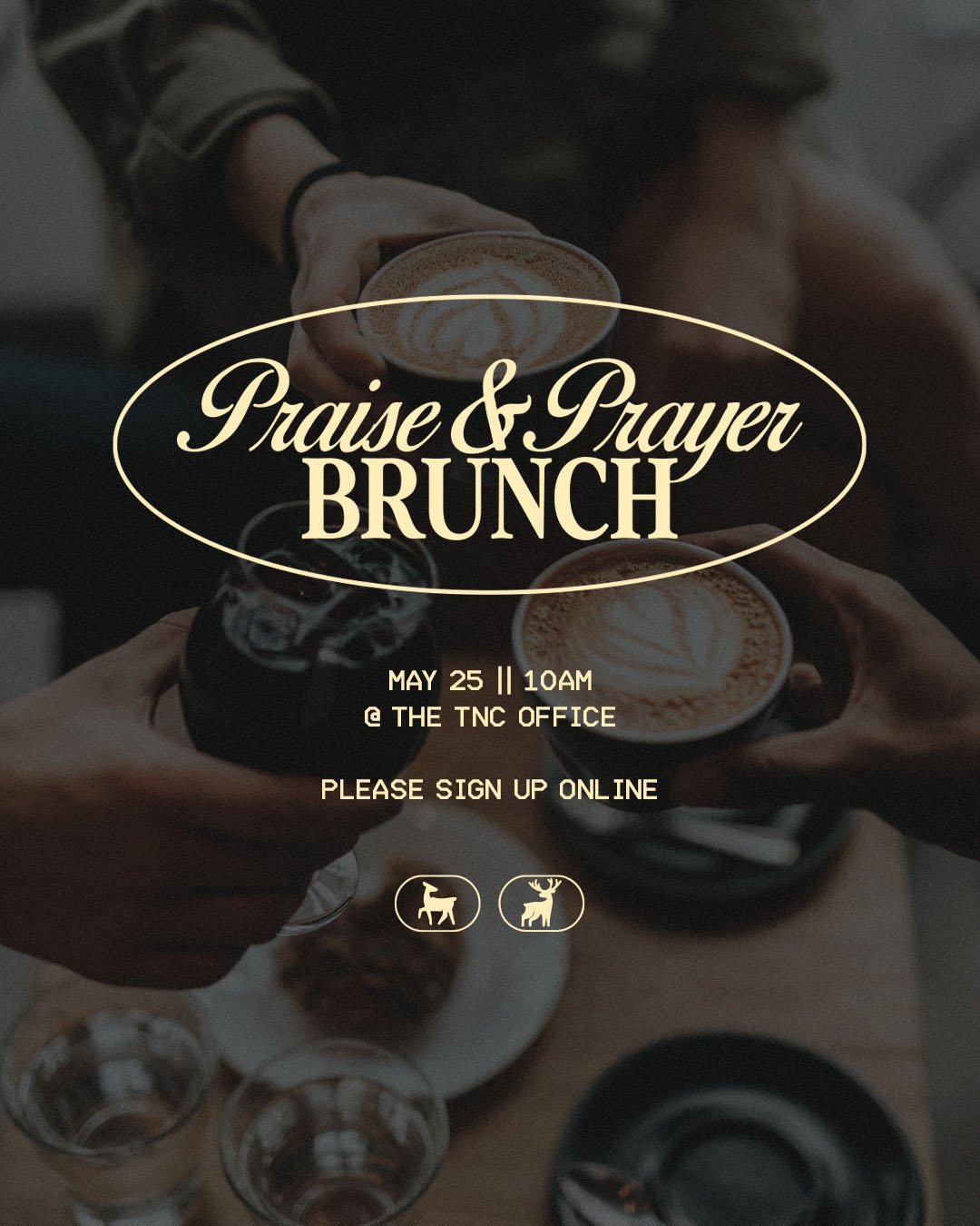 Hi TNC, this week's announcements below!

- Our next Praise &amp; Prayer Brunch will be next Saturday, May 25th at 10:00 AM! This will be a time for personal and corporate prayer, worship, and small group discussions. Light brunch and coffee provided