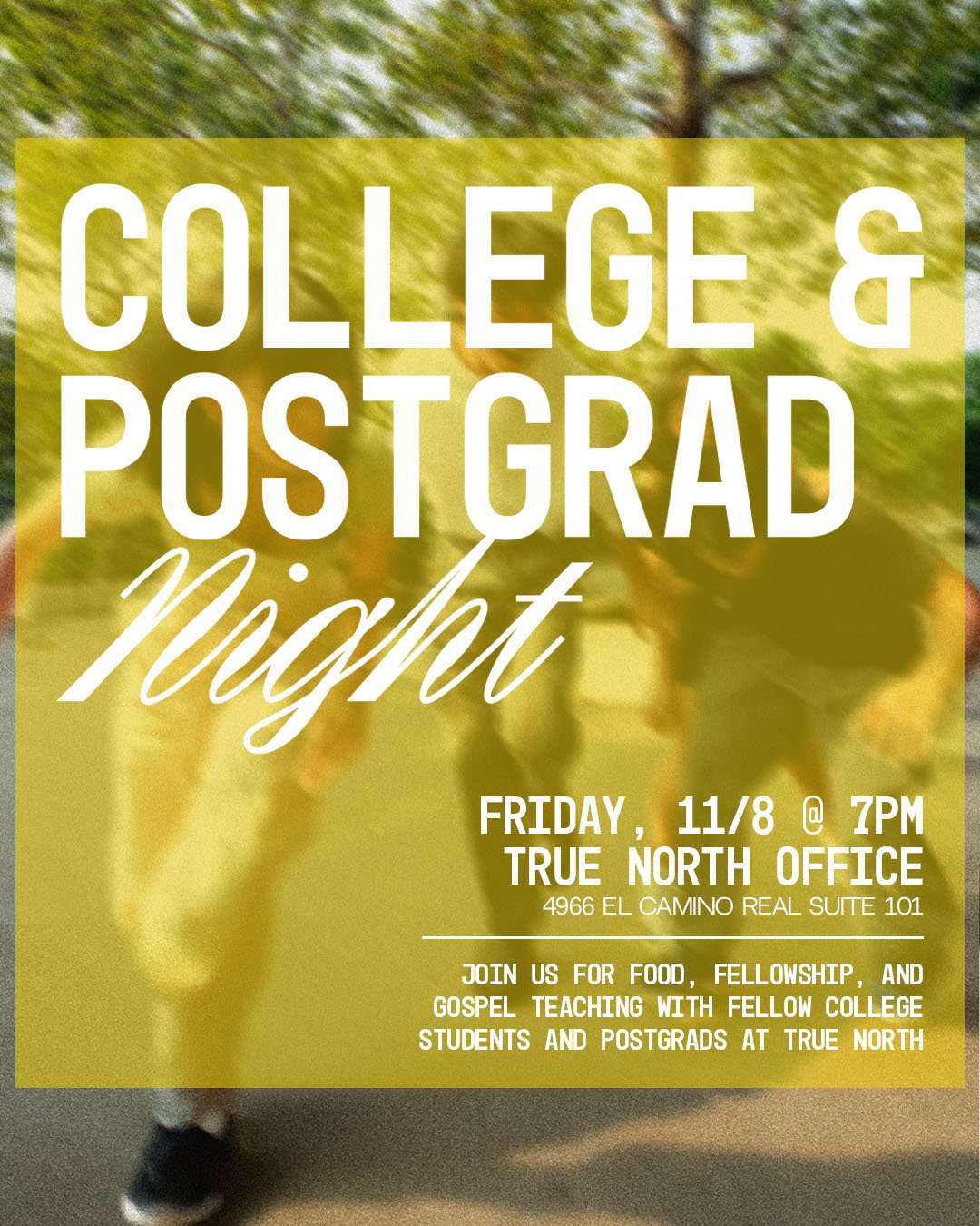 Hey TNC, announcements below!

- All college and postgrad students are invited to our office on Friday, November 8th at 7 pm for a time of food, fellowship, and teaching. Sign up online to RSVP! 

- Help us share God&rsquo;s love with children in rem
