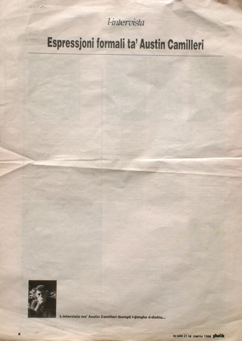  blank  interview on newspaper  1998, sat 28 march, pg8,&nbsp;L-orizzont, malta 