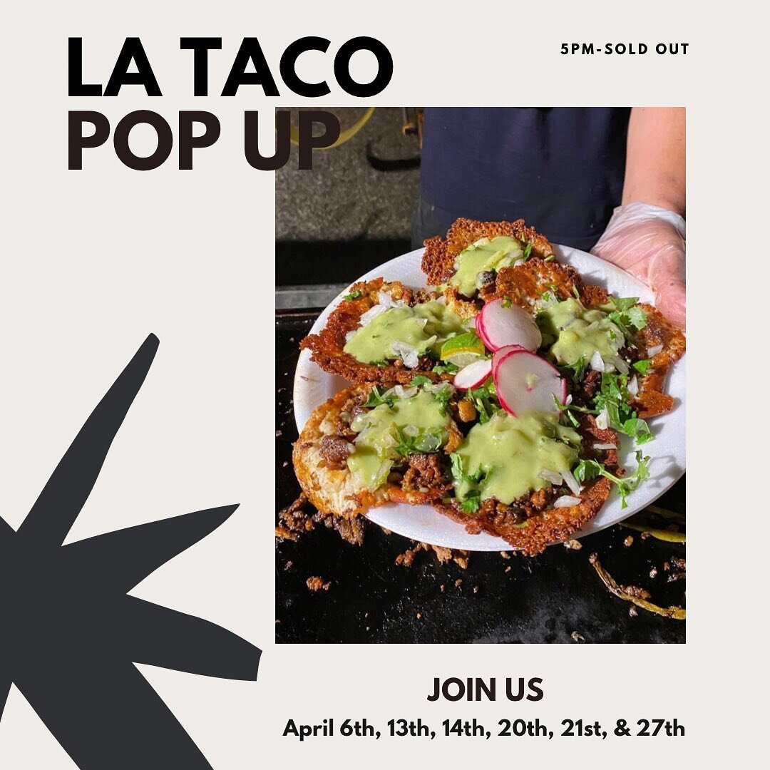 @thelatacocompany Pop-up schedule for the rest of April 🌮🍺