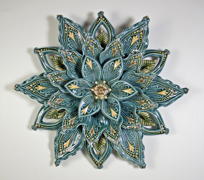 21" Denim Blue Porcelain Flower