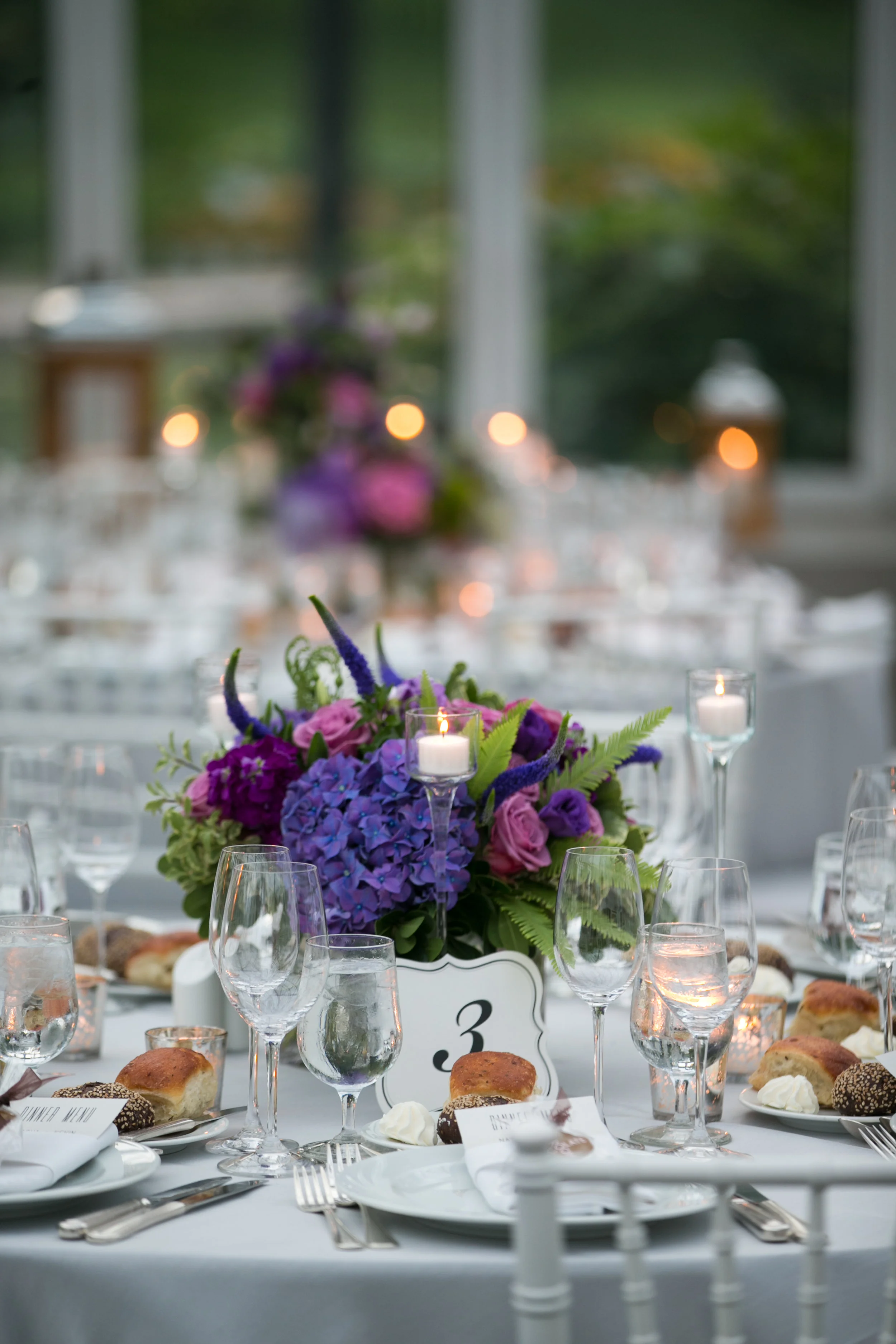 Purple hydrangea centerpiece