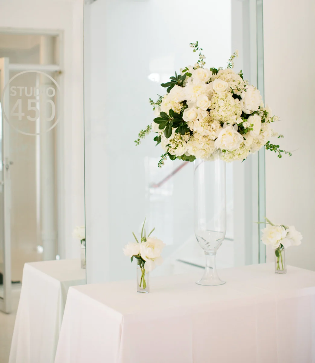 White hydrangea tall centerpiece