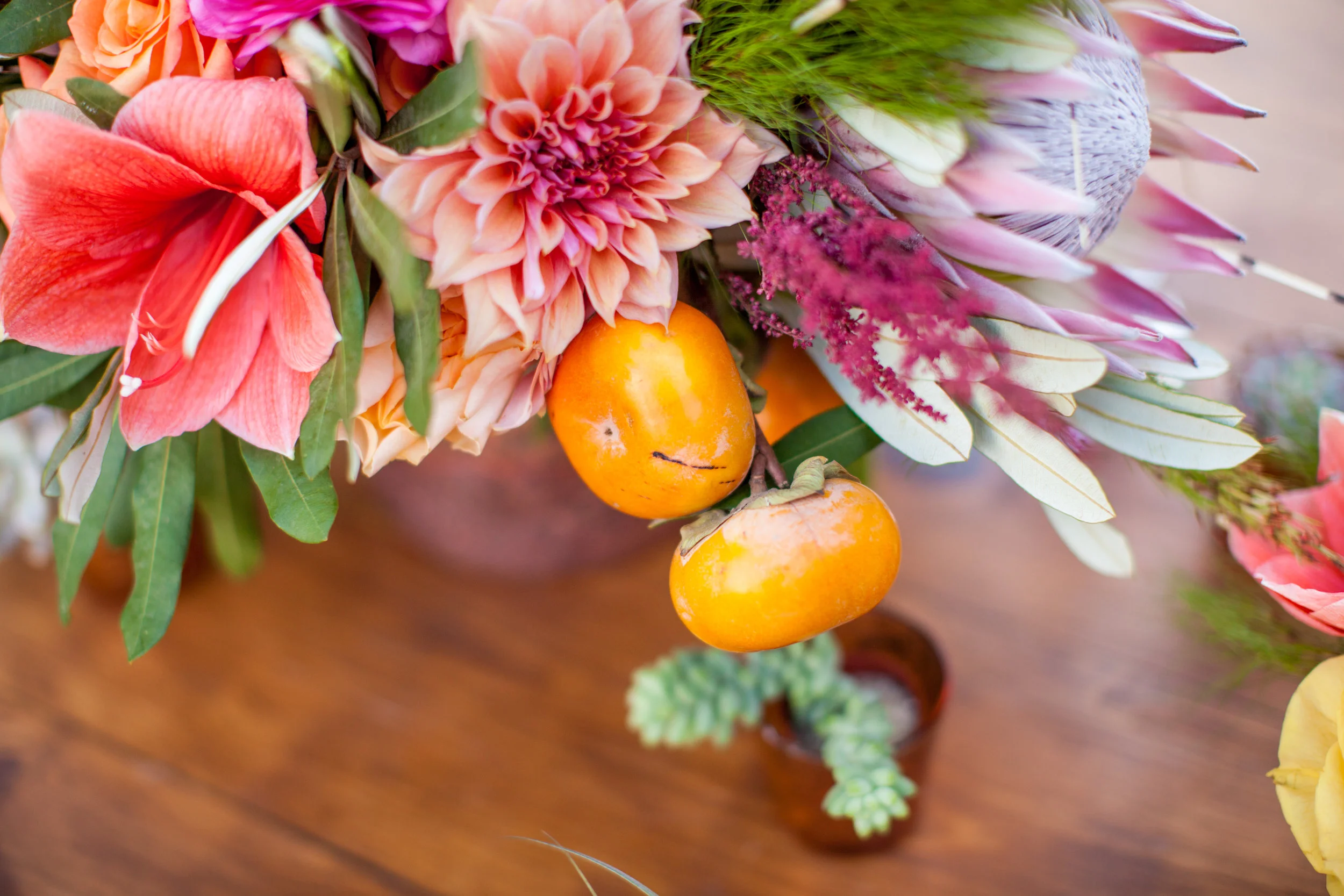 Persimmon and tropical arrangement