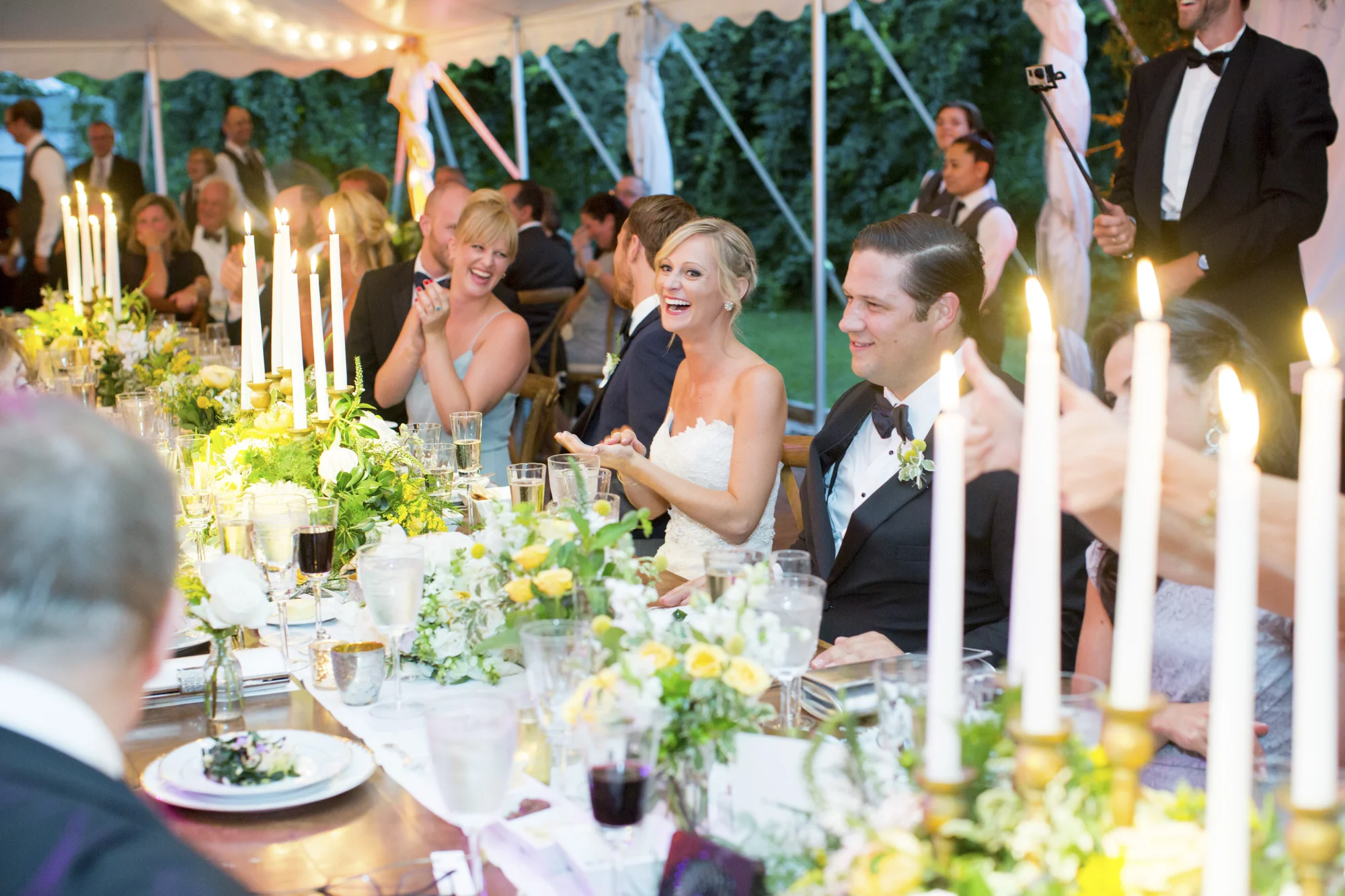 Long farm table with taper candles