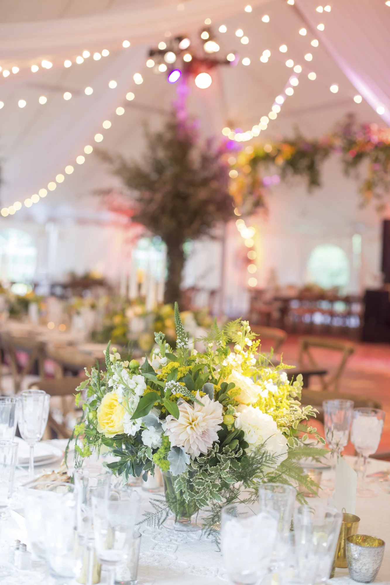Ivory, yellow and green centerpiece