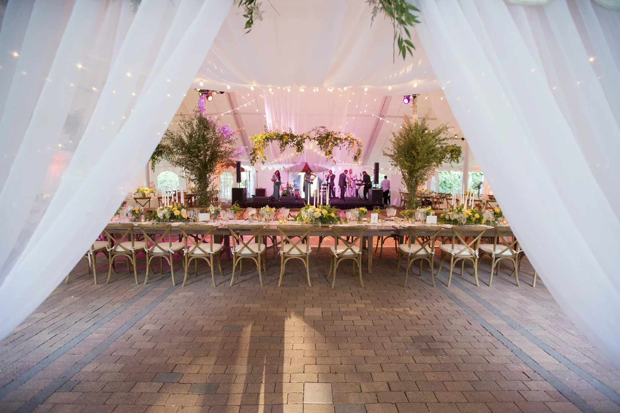 Draped fabric at tent entrance