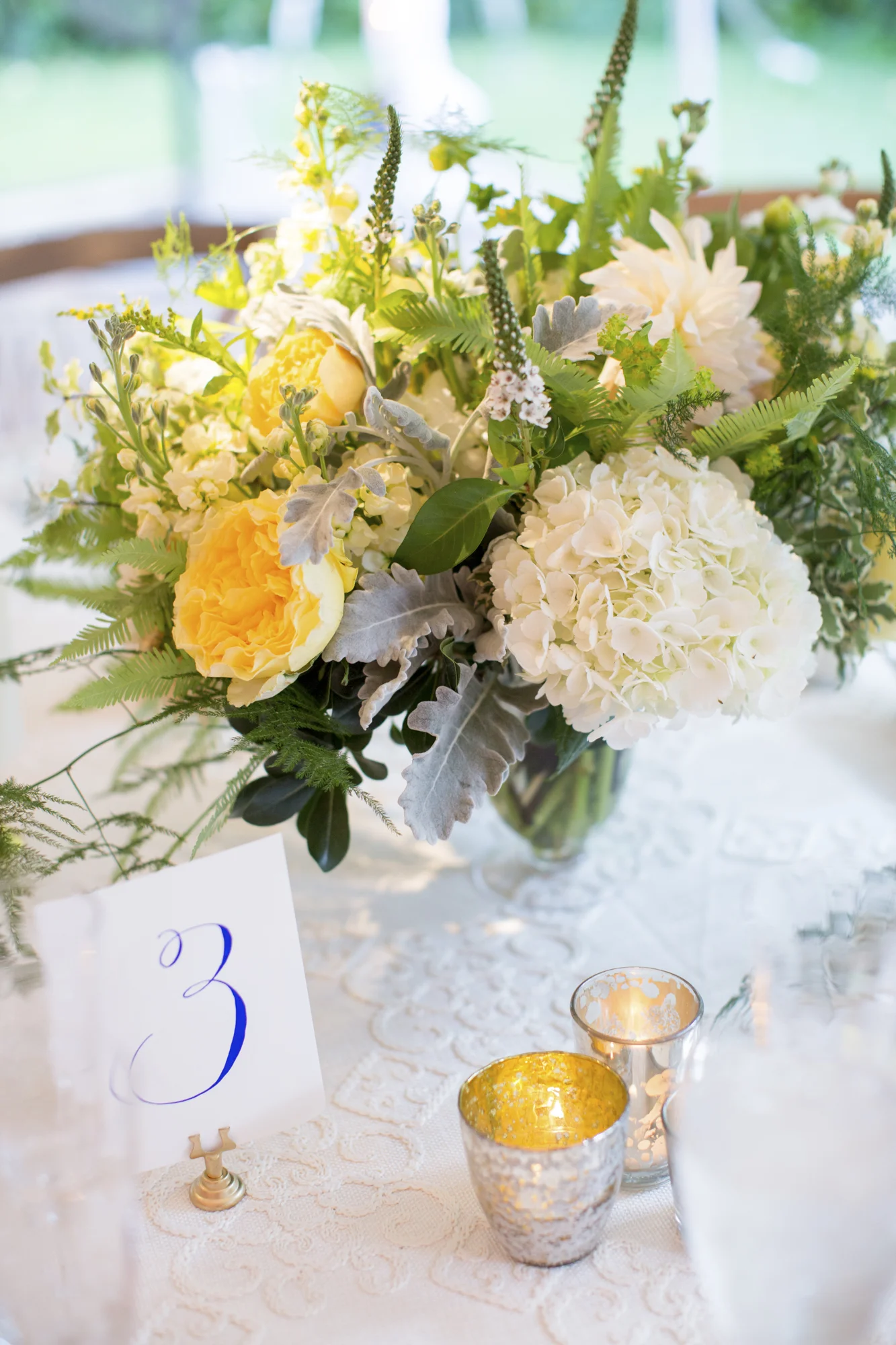 White, yellow and green centerpiece