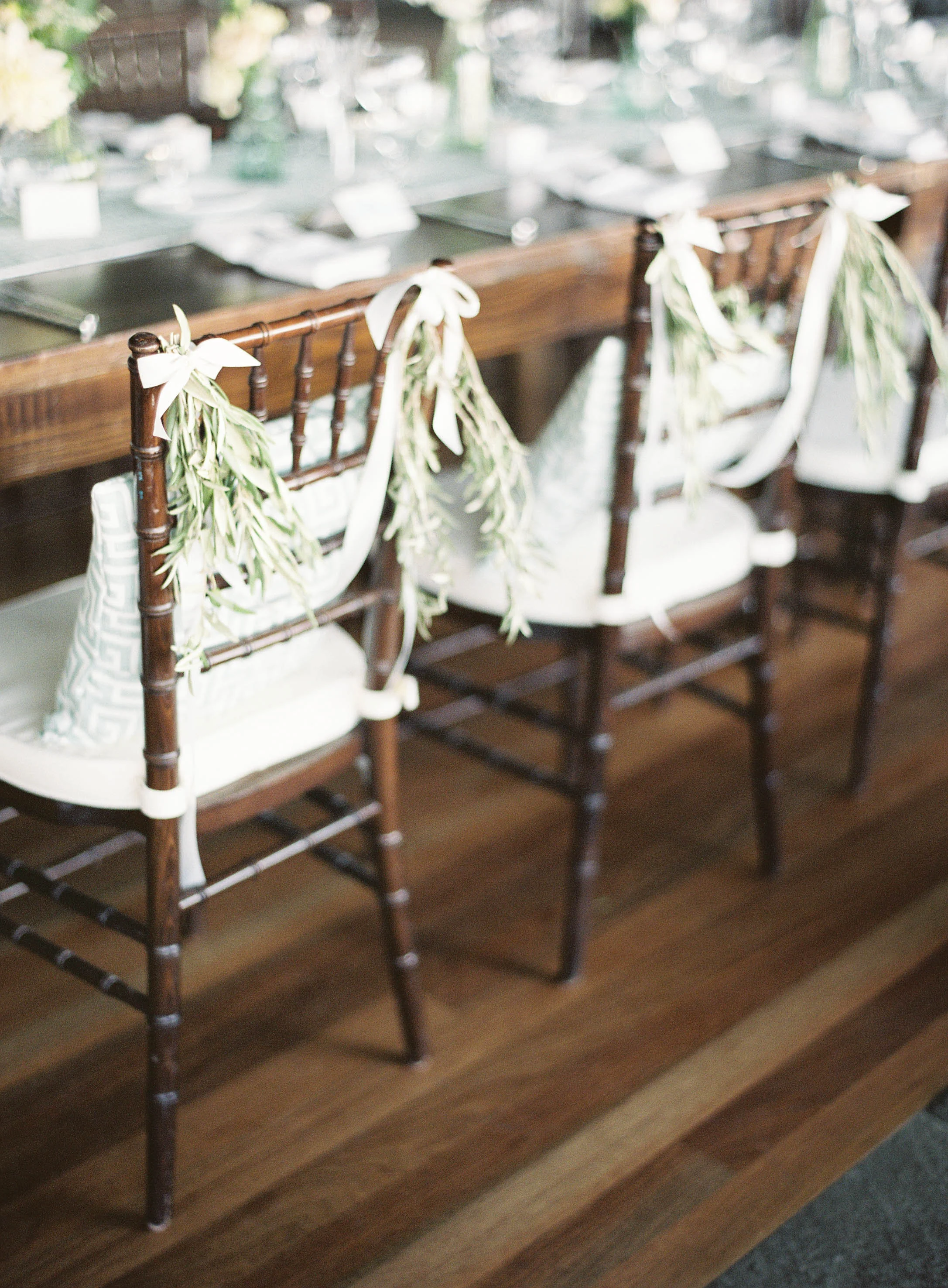 Olive green swags for chair backs