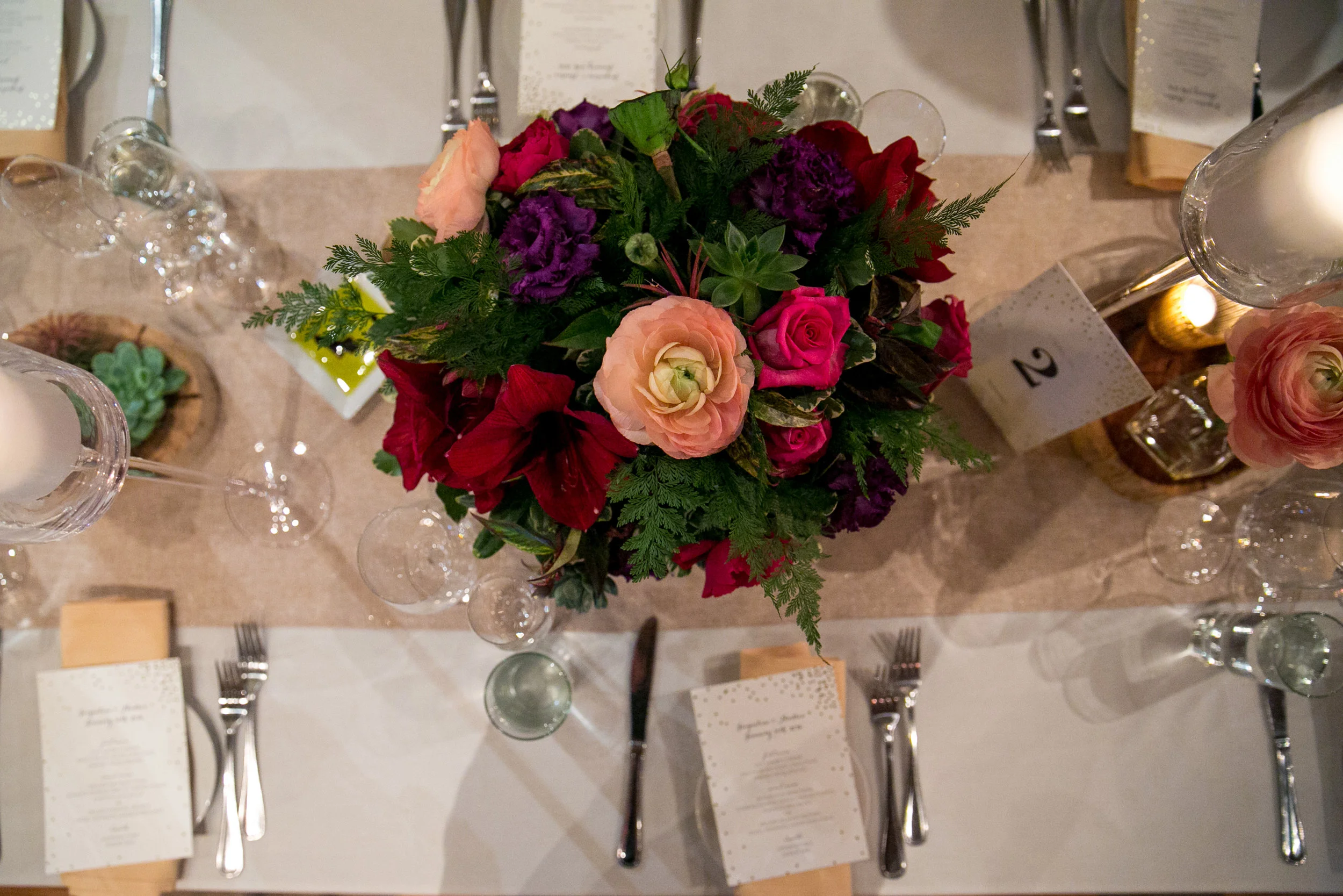 Jewel toned winter centerpiece