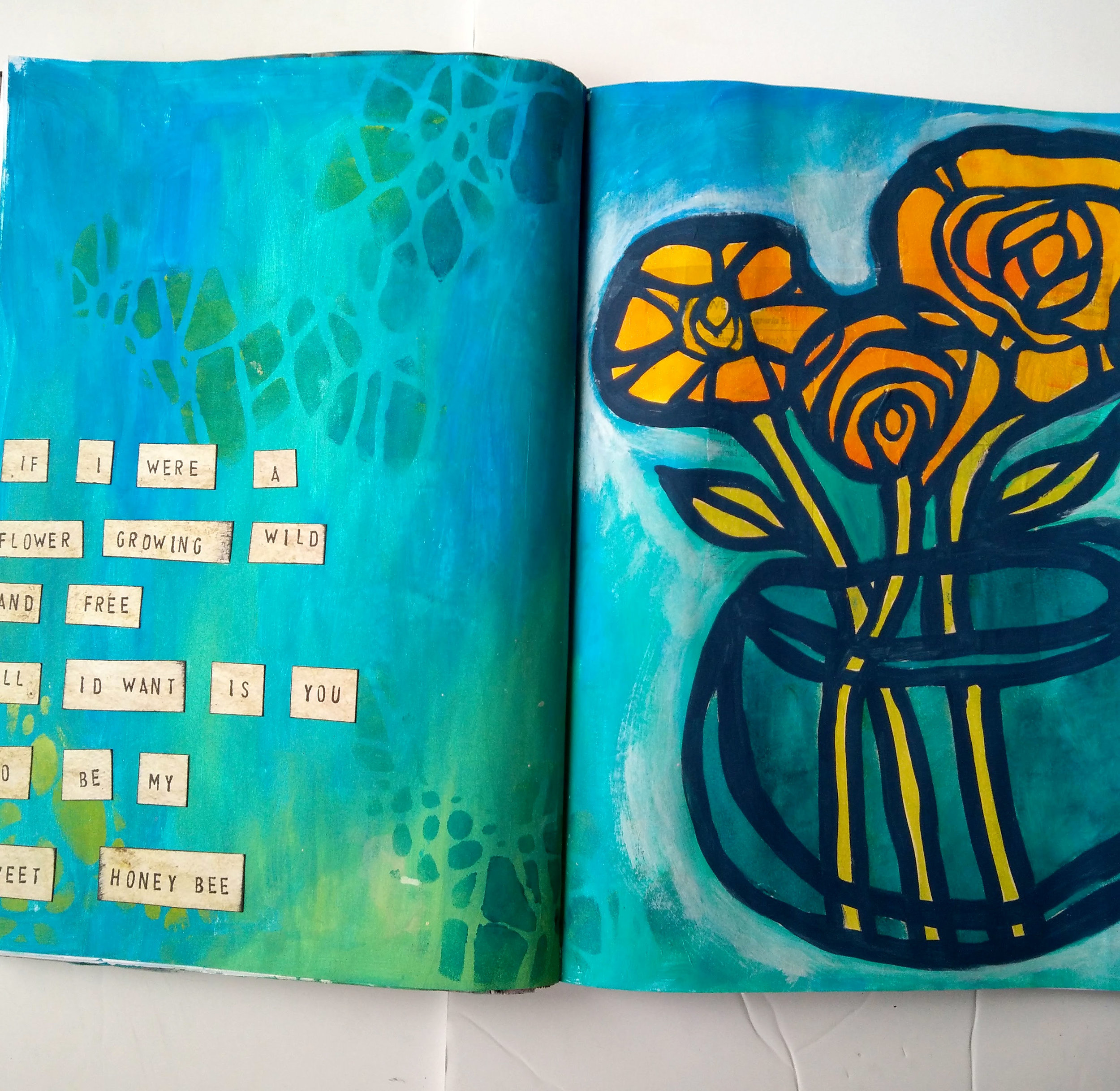  A mixed media Art Journal Page - Wild and Free is an Art Journal Spread made using Stencilgirl Stencils. I'm sharing a journal spread from the archives today with you. This page was made last year but I am still completely in love with this stencil 