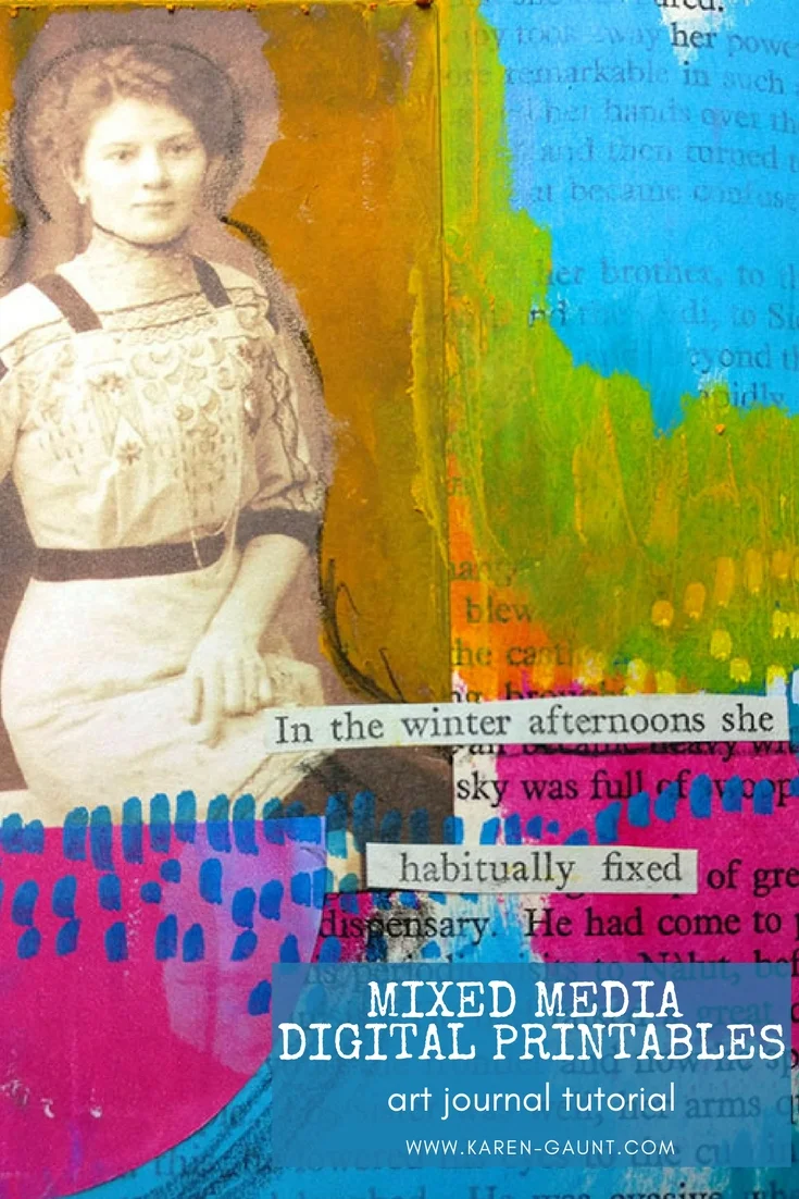 Join me as I work inside my mixed media altered book art journal! I'm creating with my own mixed media digital printables today as I work inside my altered book! Creating these digital products has been on my wish list for quite some time and actually making an art journal page tutorial using them is a real thrill!