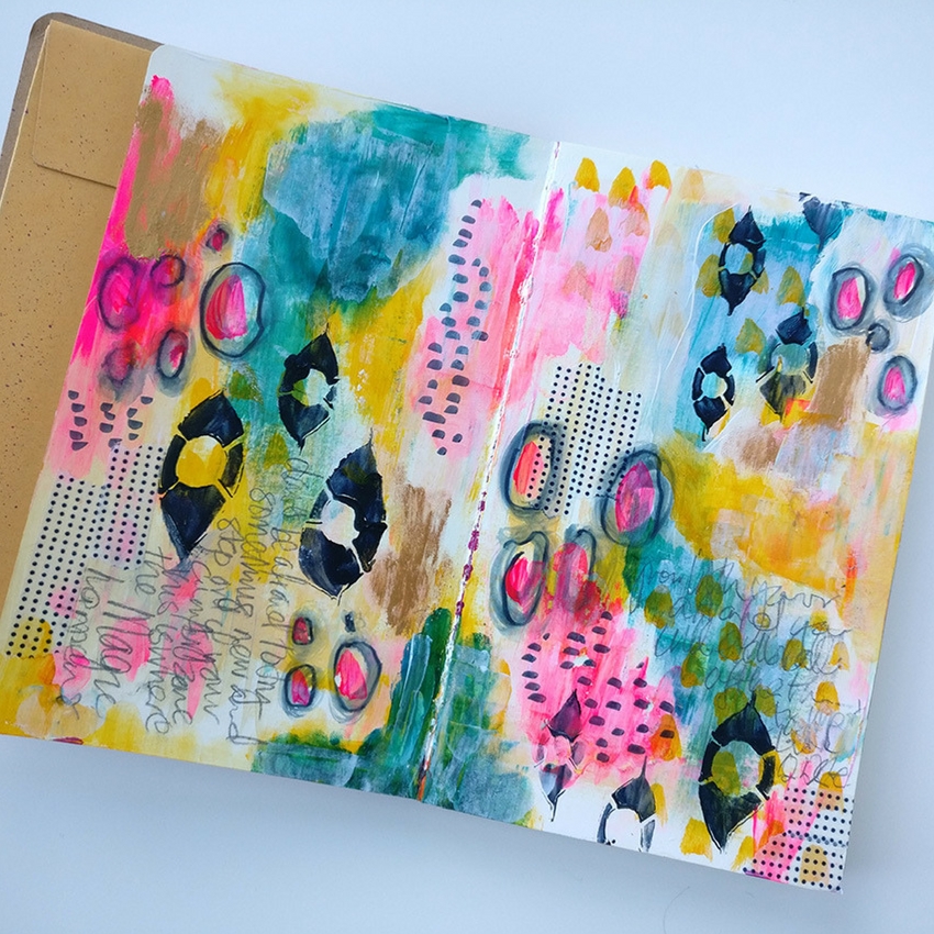  Journal with Me - join me as I create a mixed media art journal double page spread. Simple marks and painty layers combine to make this art journal tutorial easy to follow and inspiring! 