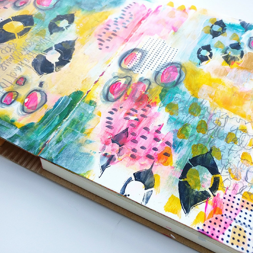  Journal with Me - join me as I create a mixed media art journal double page spread. Simple marks and painty layers combine to make this art journal tutorial easy to follow and inspiring! 