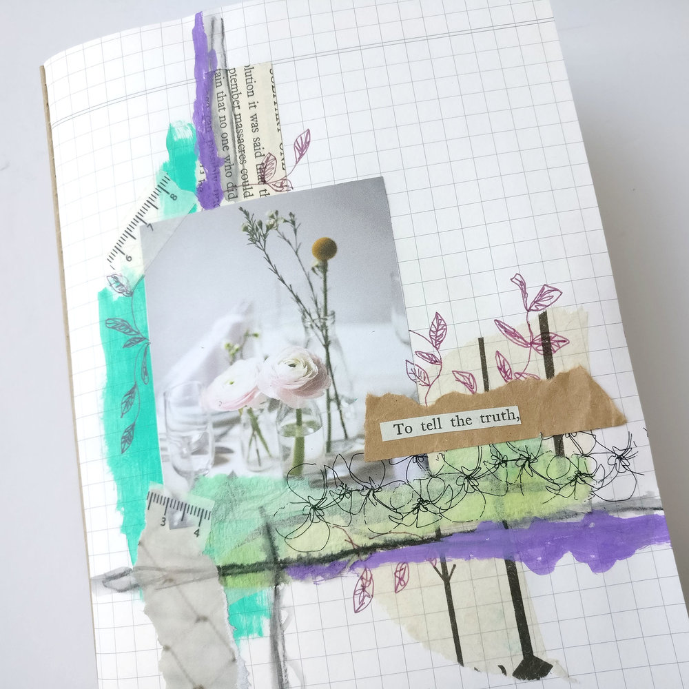  Art Journal Page Collage With Magazine Cutouts Cut and paste in your art journal with me as we add in all of the bits of mixed media supplies that we all have lying around our desk! Create a perfectly imperfect junk collage with a great focal point.