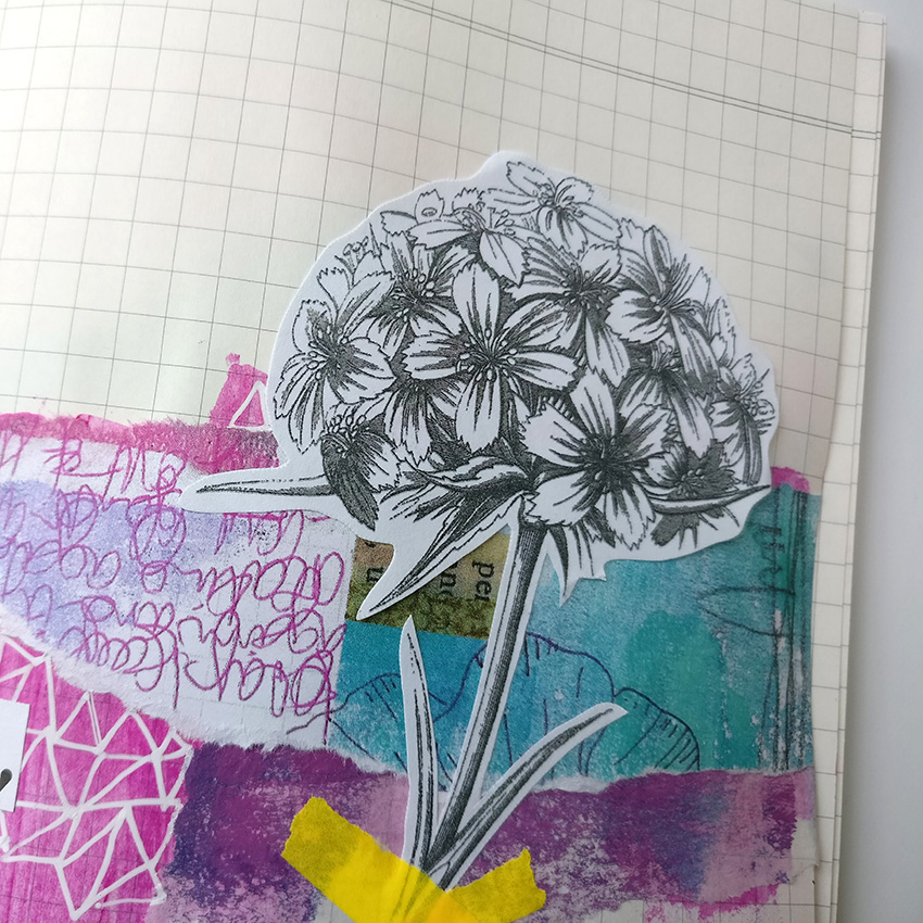  Working inside an altered composition notebook had really pushed me to think outside the box when creating. I was stuck in my own head when it came to creating. I found shaking things up with this little notebook has really helped get me out of that