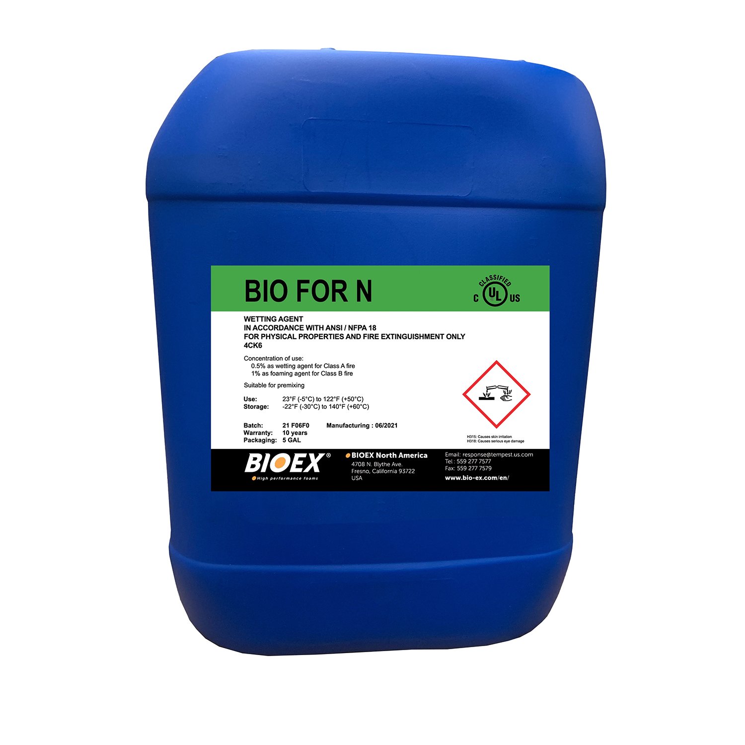 BIO-EX Firefighting Foam: BIO FOR N, Class A Solid and Hydrocarbon fires