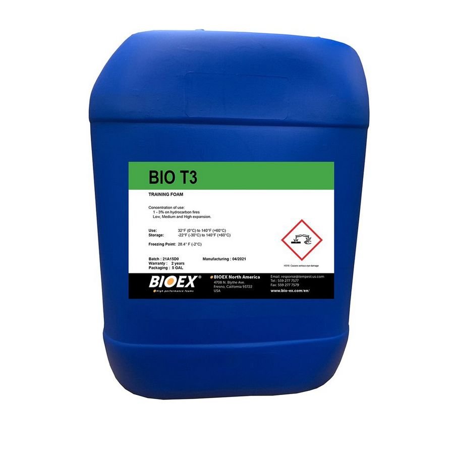 BIO-EX Firefighting Foam: BIO T3, Training foam allowing for reignition, Alkyl Sulfate/Ethanol