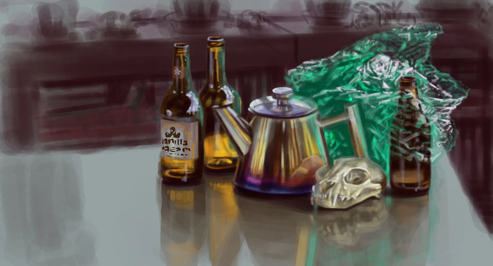 Bottles and Skull