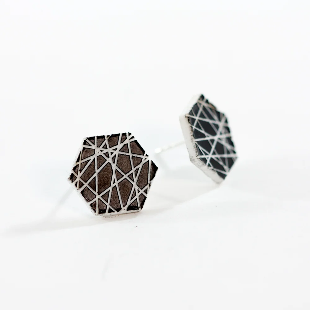 Laser Cut Black Acrylic Hexagonal Earrings