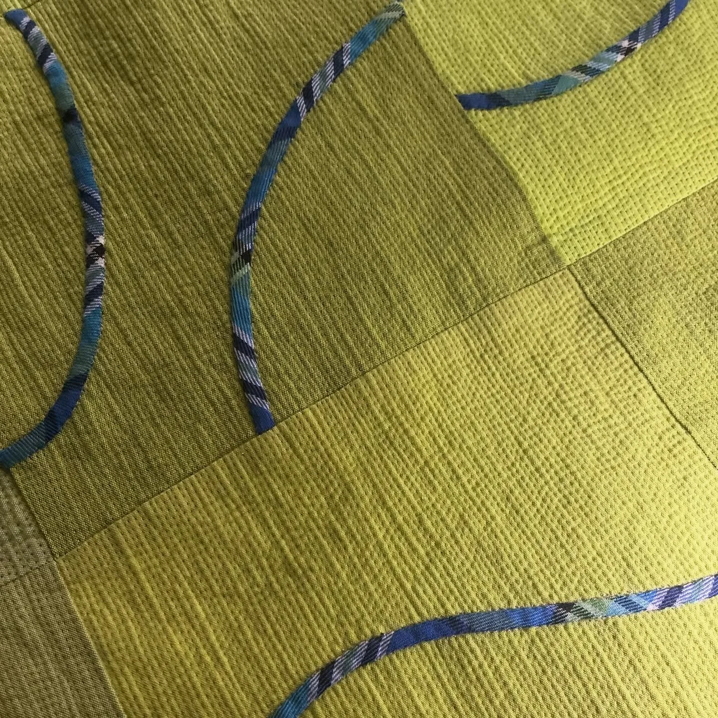 Narrow hand appliqu&eacute;d bias strips. 1/16&rdquo; quilting lines not going over the appliqu&eacute;.

I&rsquo;m about a month in on the quilting and ALMOST finished. Whoop!

Quilted with Invisalign on top and Decobob in the bobbin. Threads by @wo