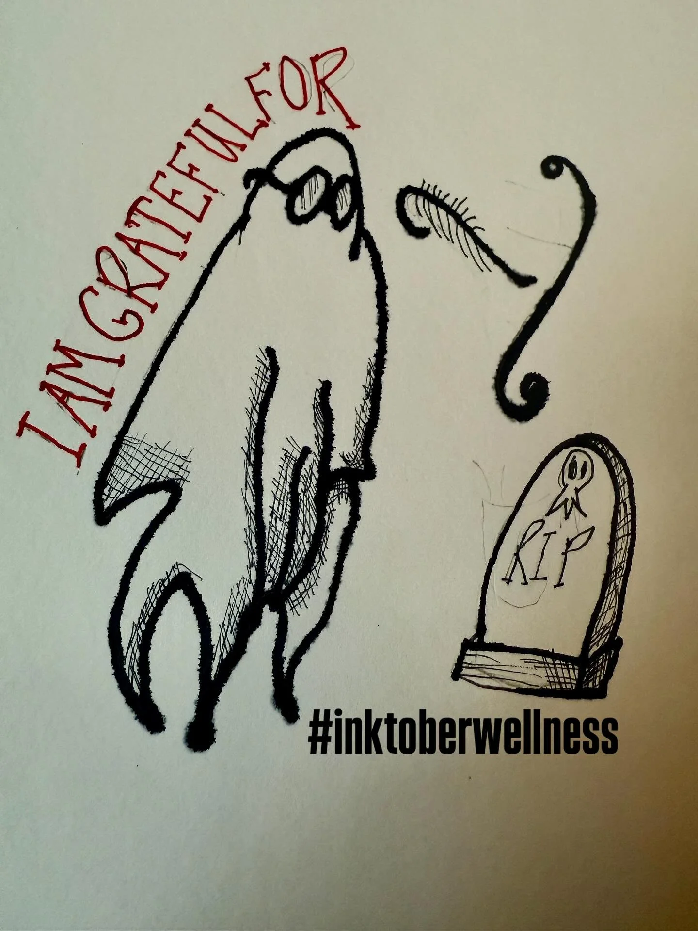 ✨ Sending ghostly gratitude from today&rsquo;s #inktoberwellness sketch with our spooky-cute kitty, Artemis 🐾✨ He insisted on making a cameo (full diva energy, of course). Tomorrow&rsquo;s #creativelivingcollective prompt will be brought to you live
