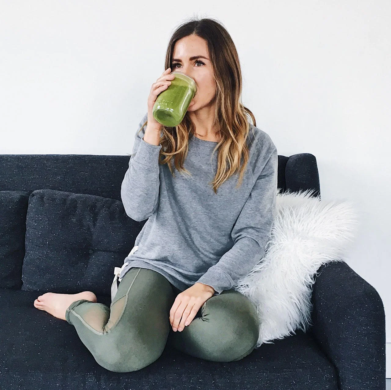 I always sit on a pretty couch and let myself be photographed while drinking my morning smoothie. Don't you?