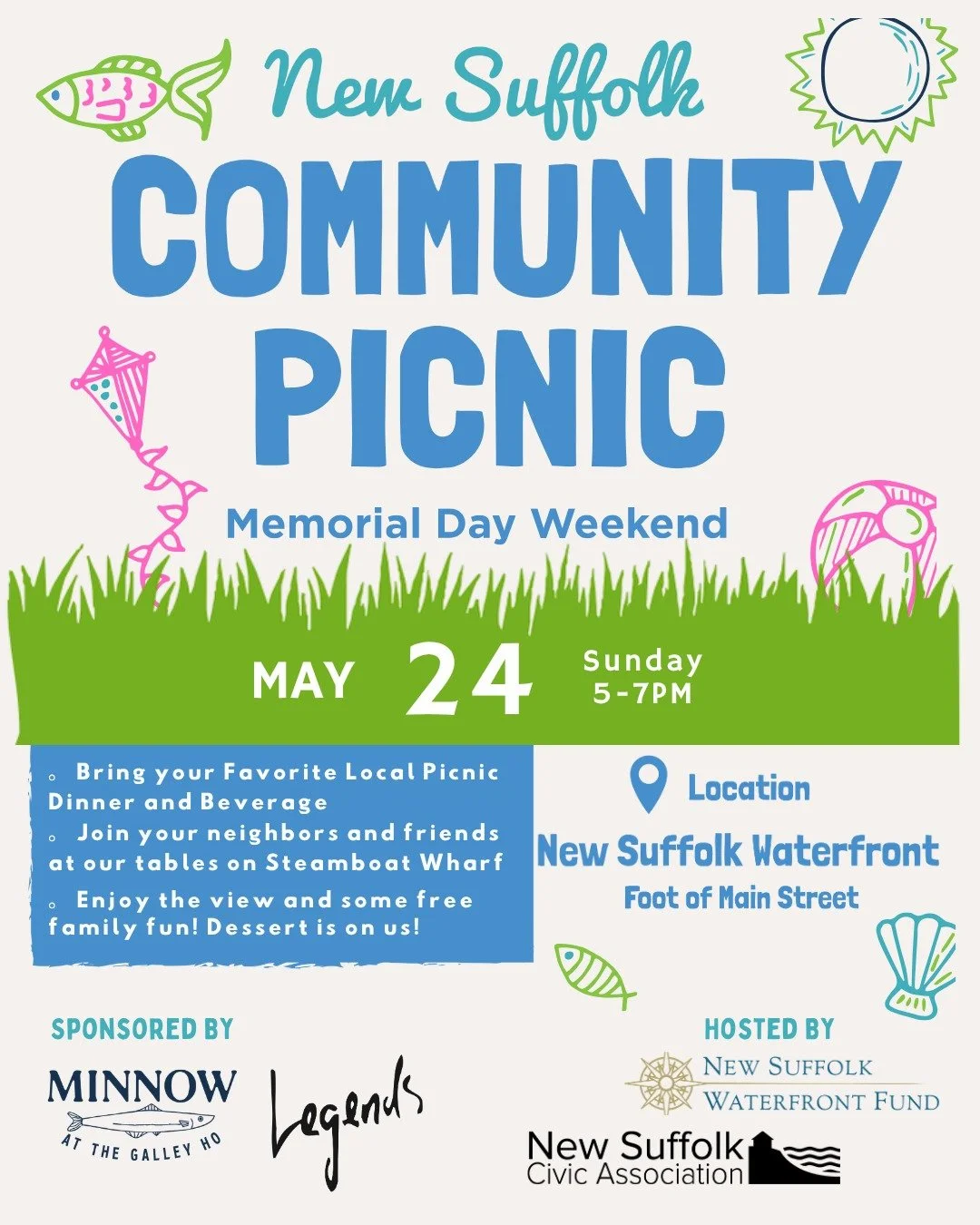 Memorial Day Weekend is upon us! After the hustle and bustle of the week leading up, come join us for a relaxed community picnic and enjoy the views of the Peconic Bay. Bring your favorite North Fork picnic dinner, along with whatever you'd like to d