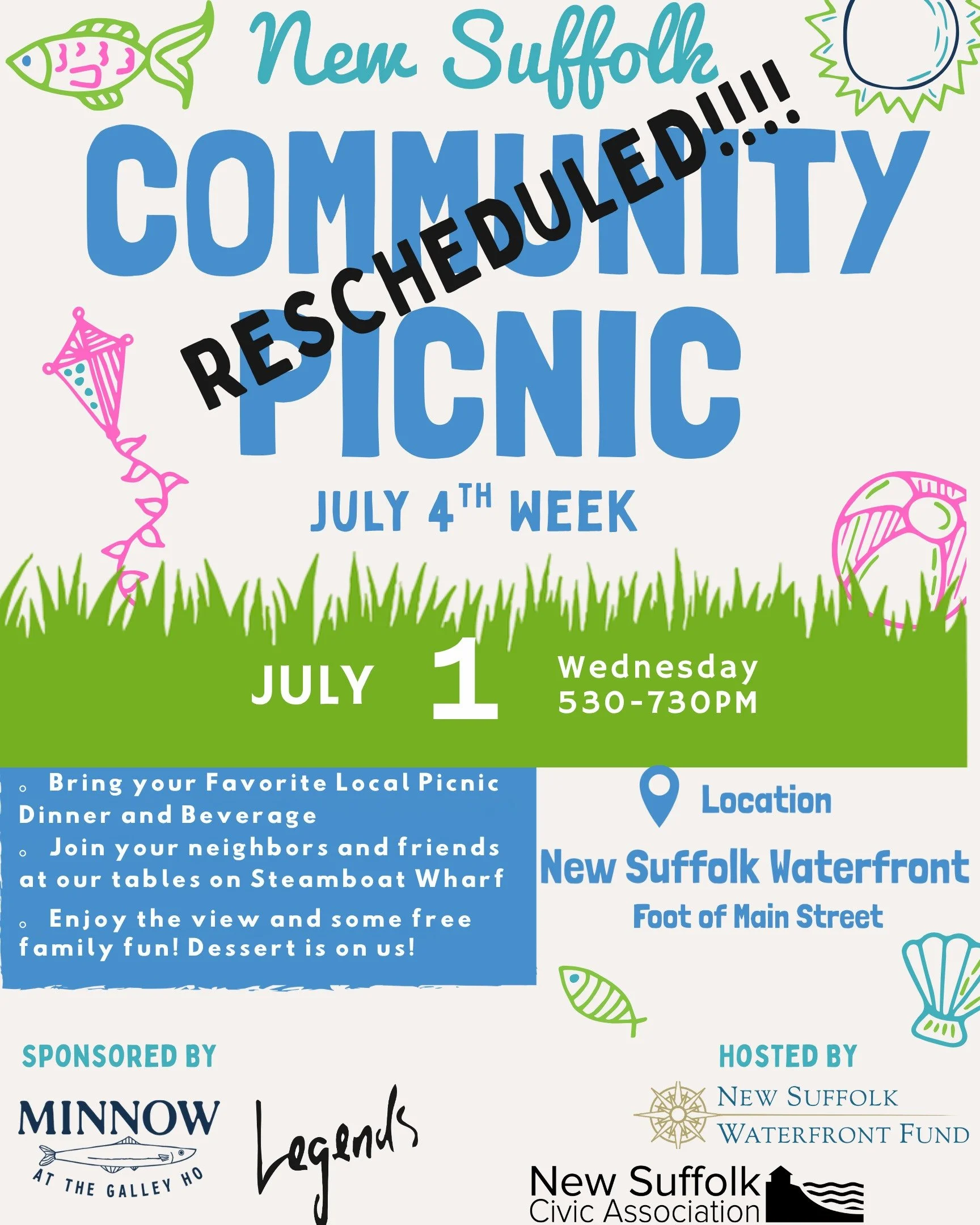We know the weather impacts us more down at the Waterfront, and sometimes it forces us to change our plans. 

Unfortunately, we're postponing our community picnic until July 1st, due to heavy rain being forcasted. We'll see you all on Wednesday, July