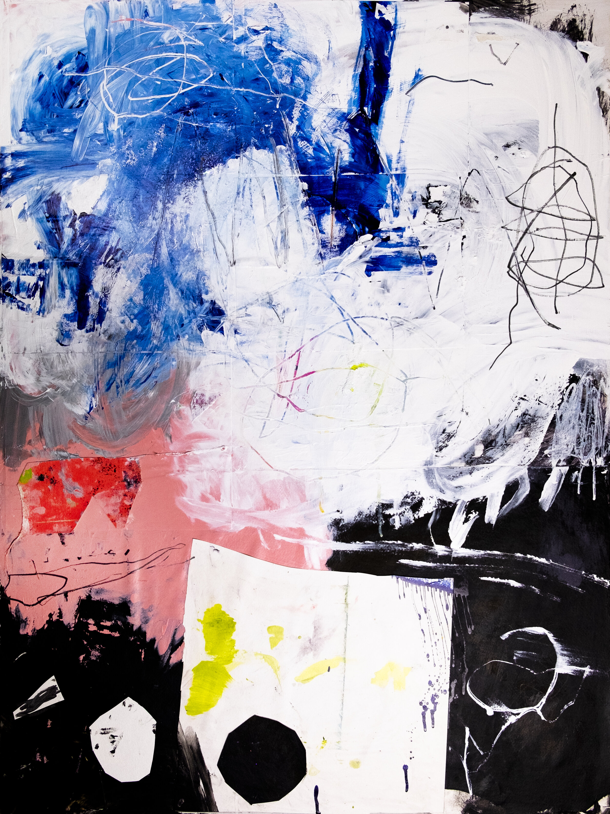 Separated Duplex Houses Acrylic, Collage and Drawing Media on Cradled Panel 40” x 30” 2020